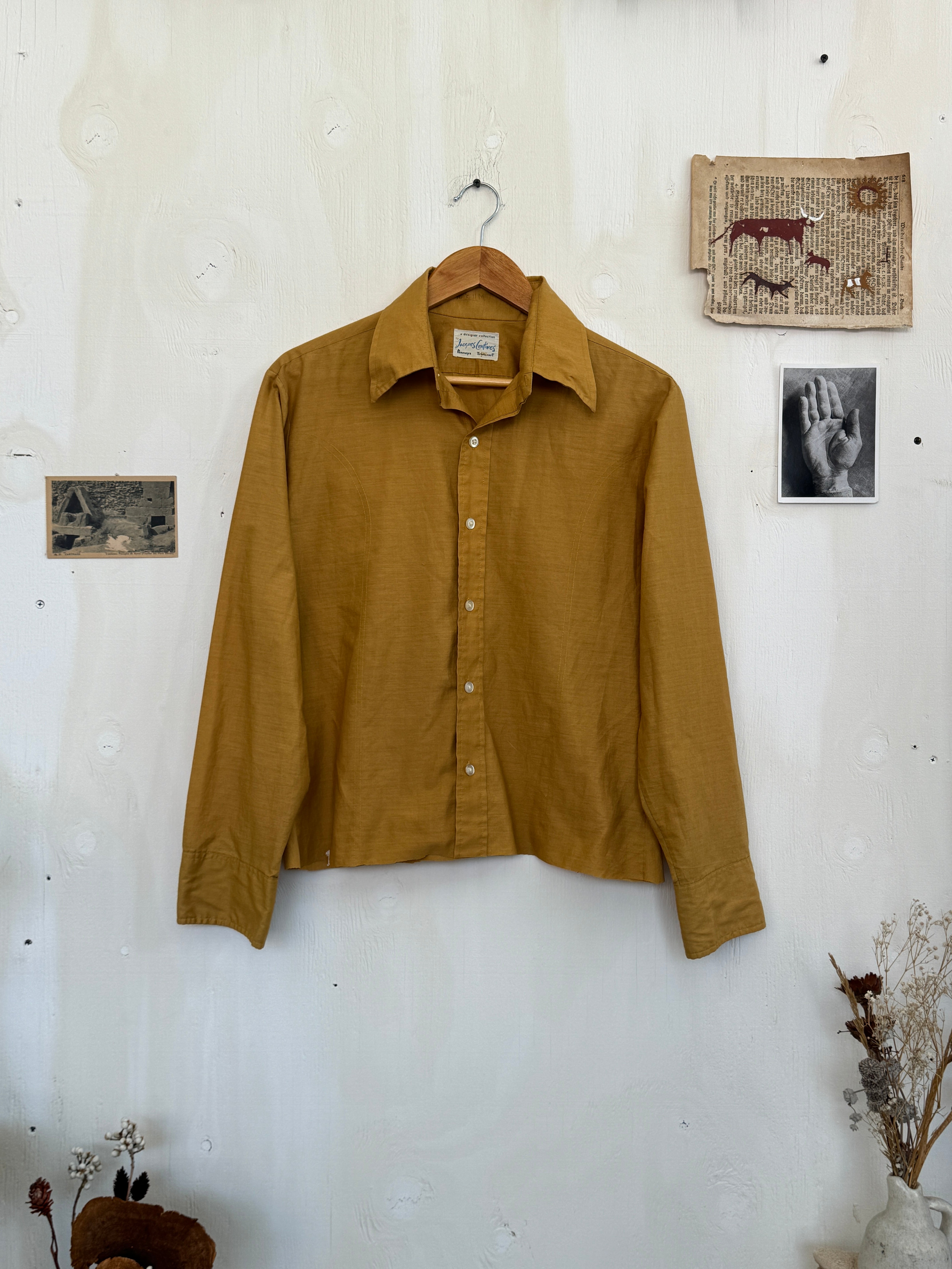 1970s Cropped Mustard Button Up (Boxy M)