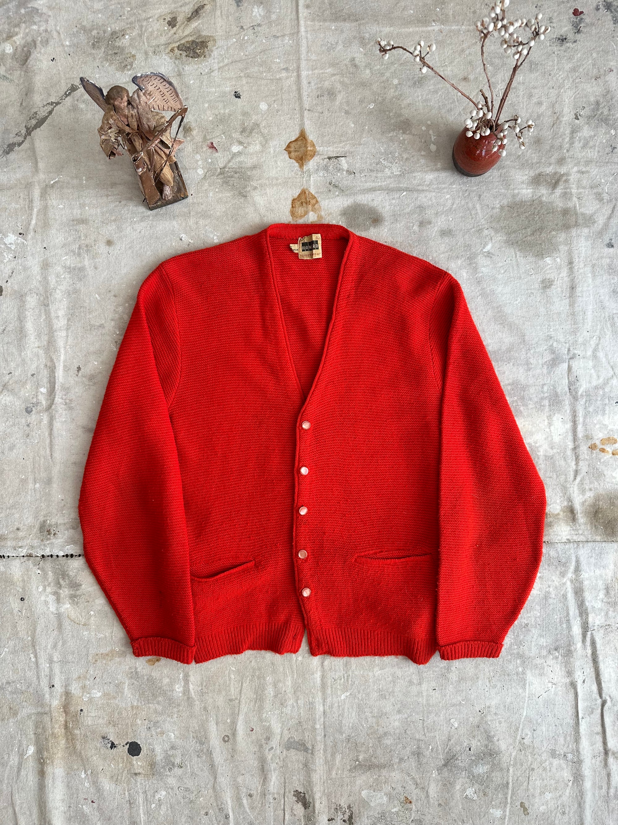 1980s Red Wool Cardigan W/ Pins