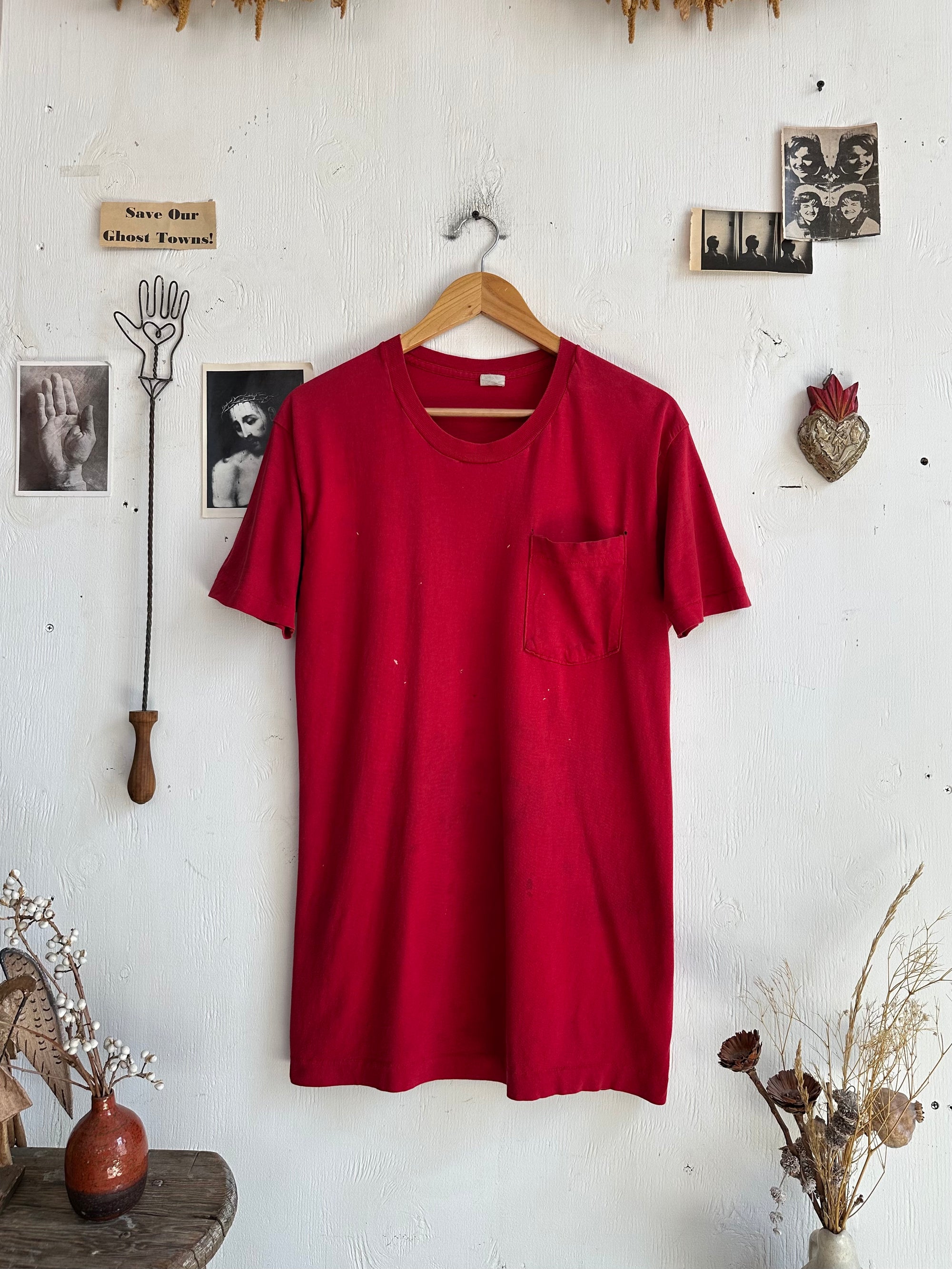 1980s Faded Pocket Tee W/ Small Paint Specks