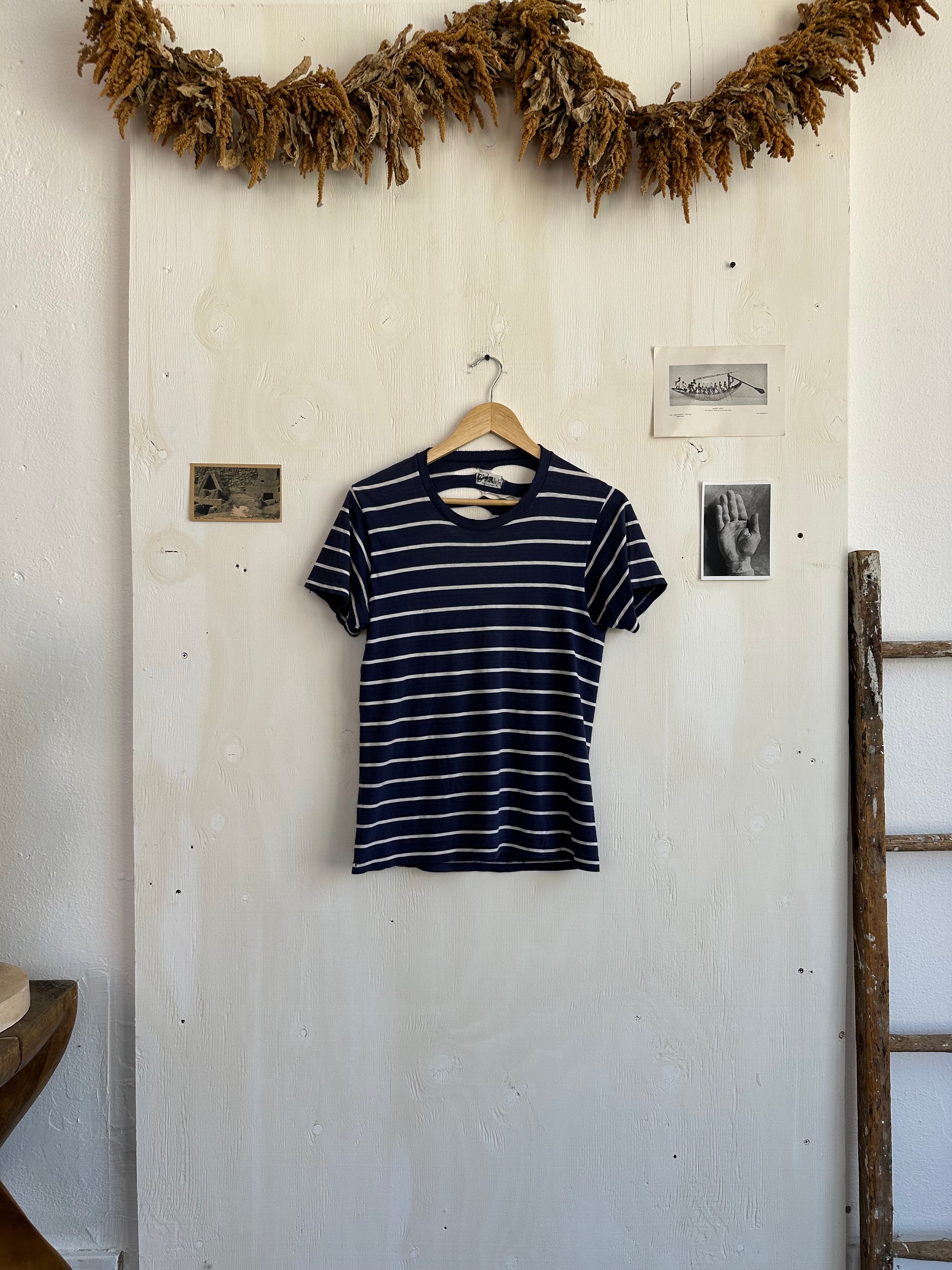 1940s Shredded Navy Blue Striped Tee (S/M)
