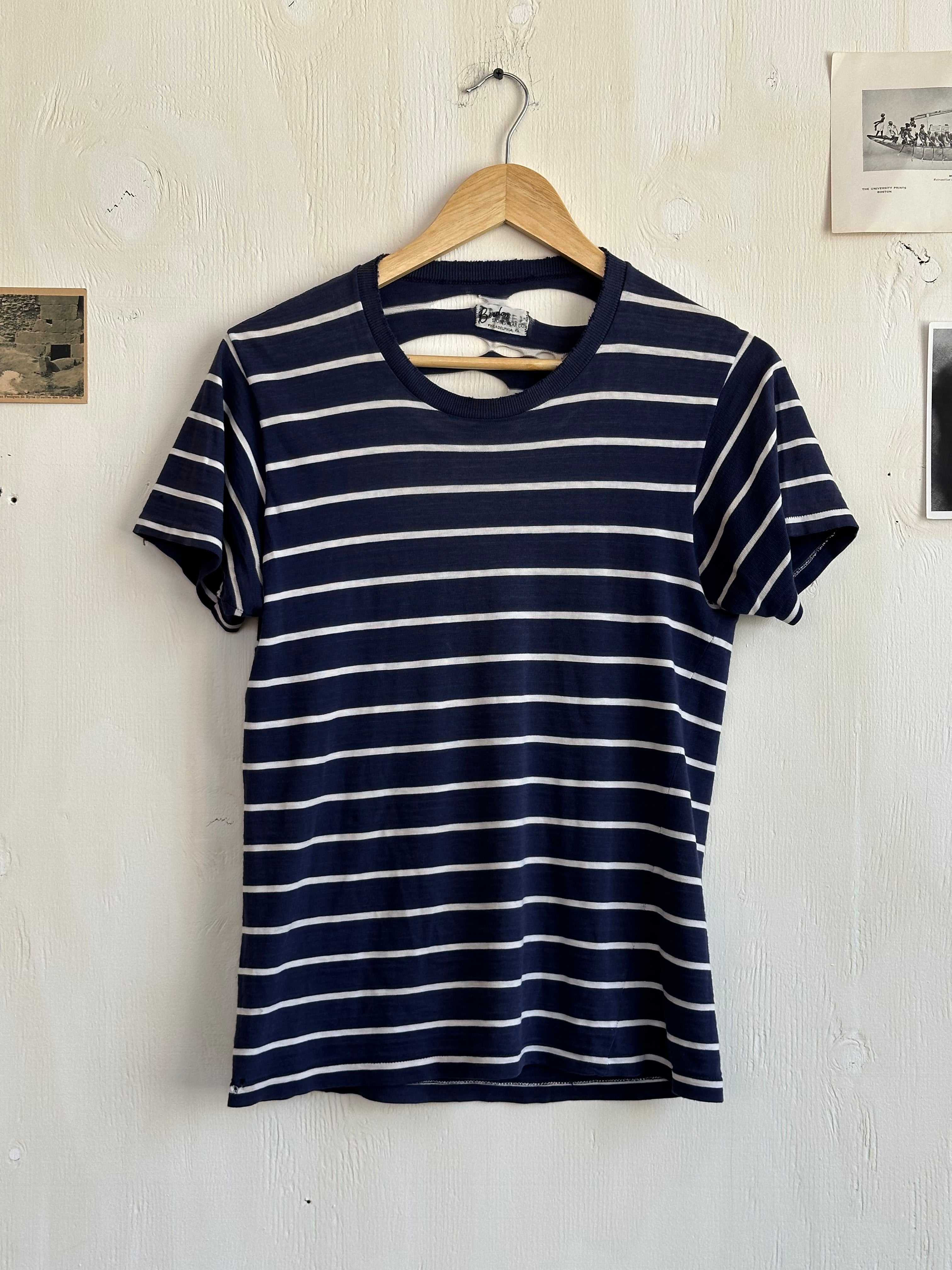 1940s Shredded Navy Blue Striped Tee (S/M)