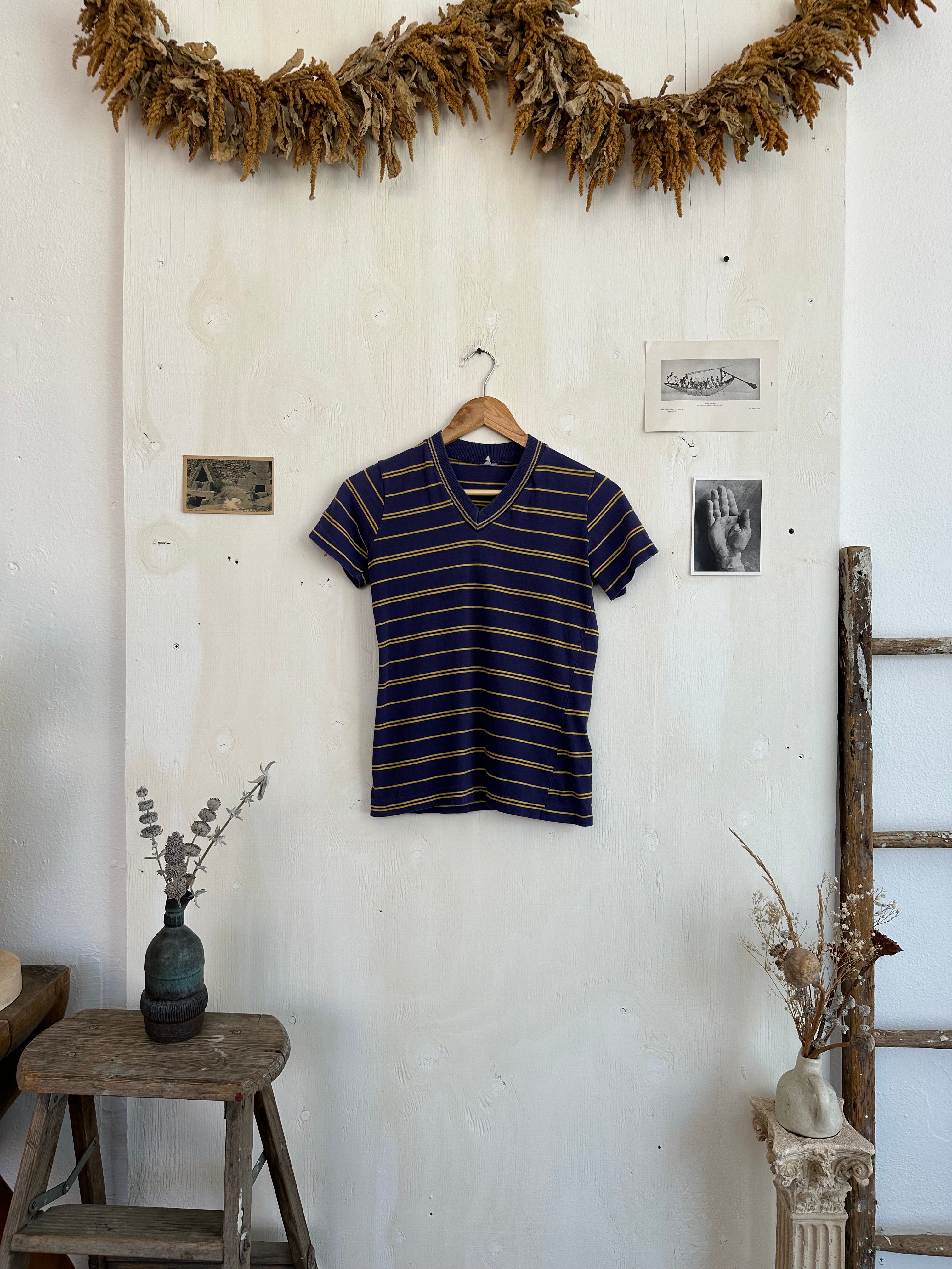 1970s Navy Striped V-Neck (S)