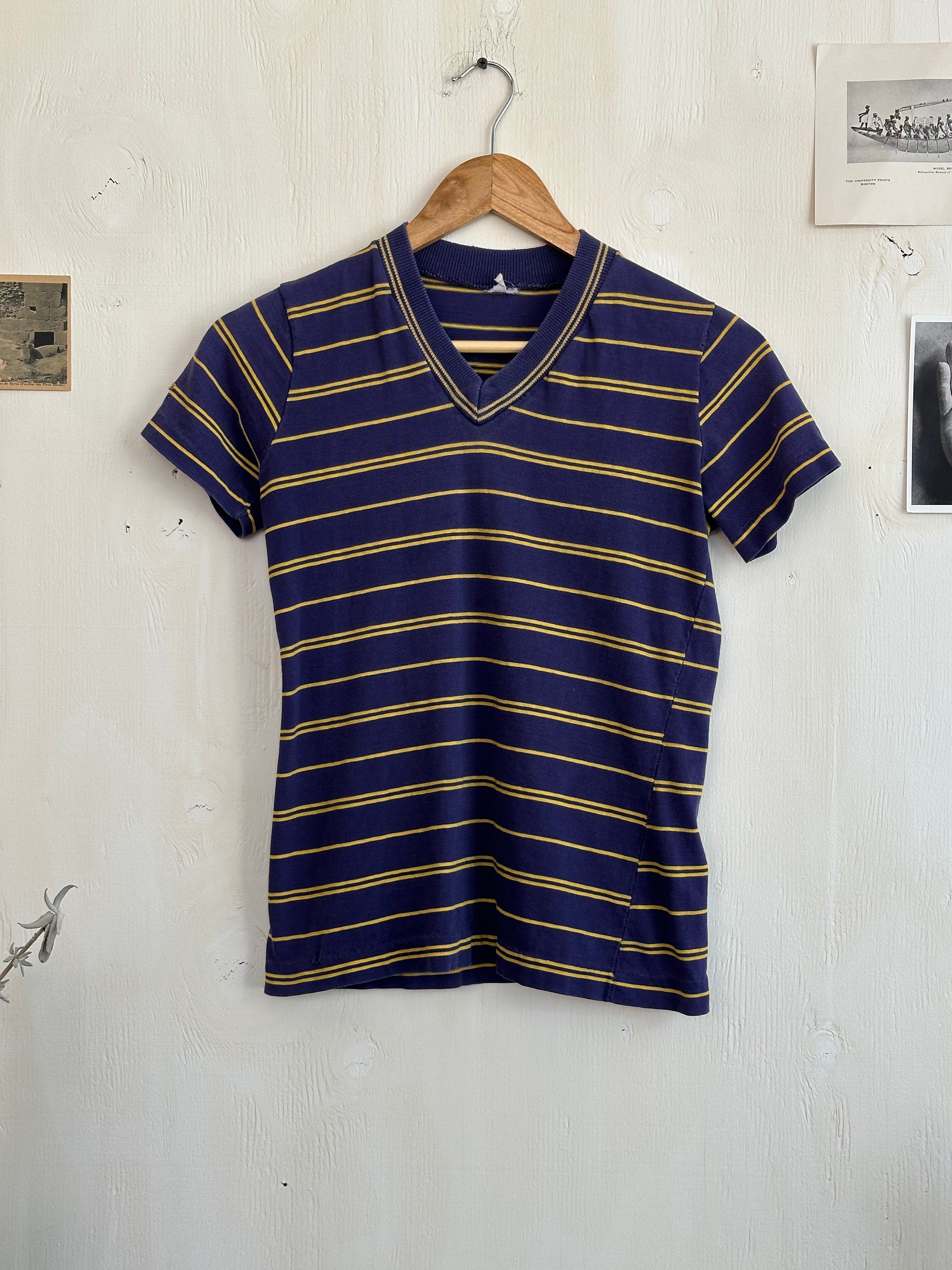 1970s Navy Striped V-Neck (S)