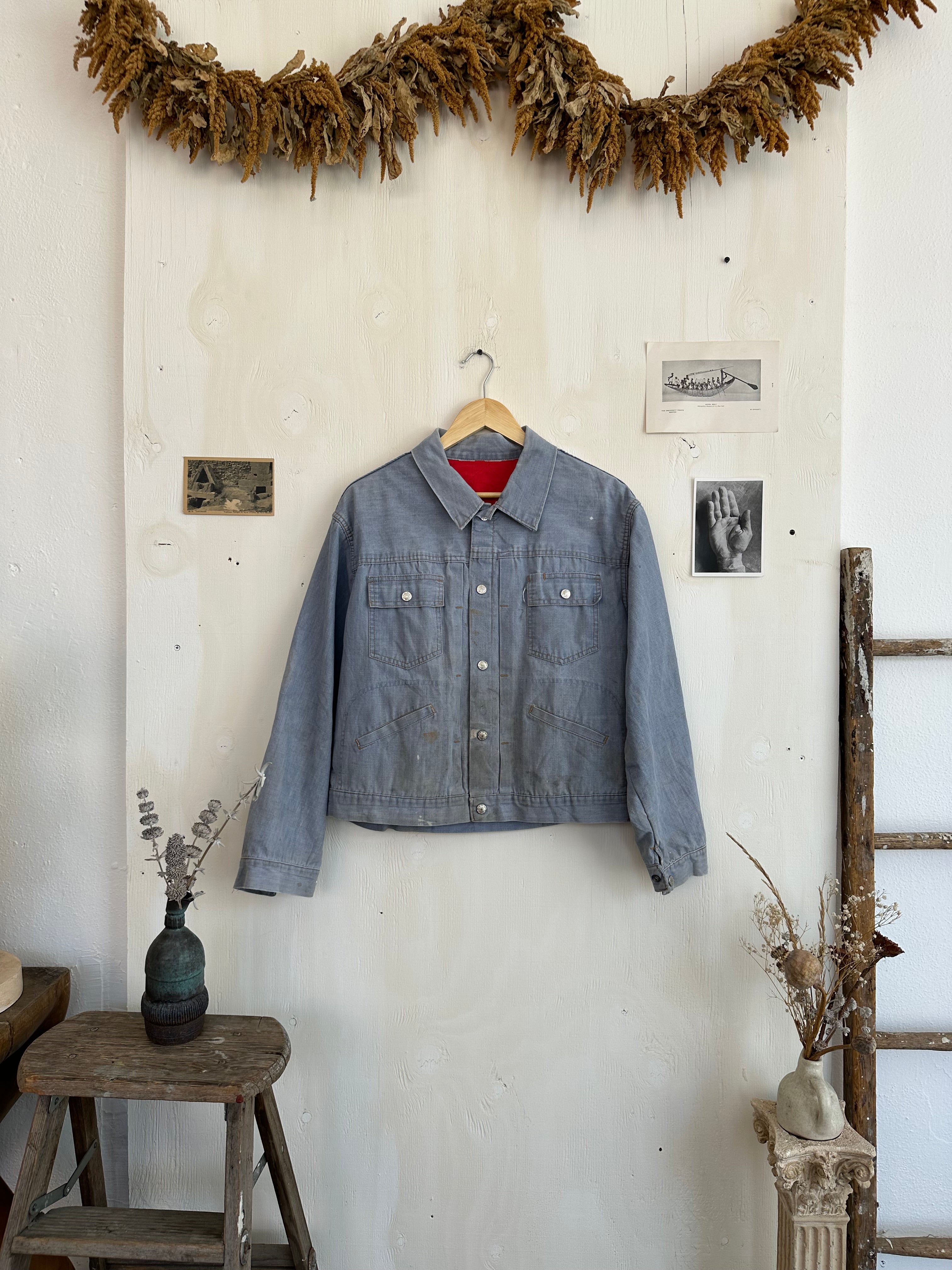 1960s Sun-Faded Insulated Snap Button Denim Work Jacket (Boxy S/M)