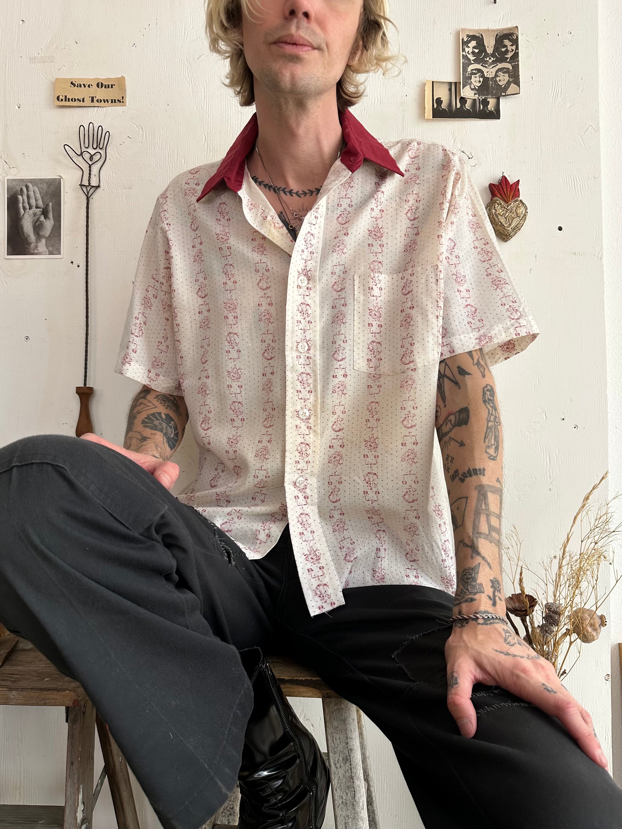 1970s Printed Button Up