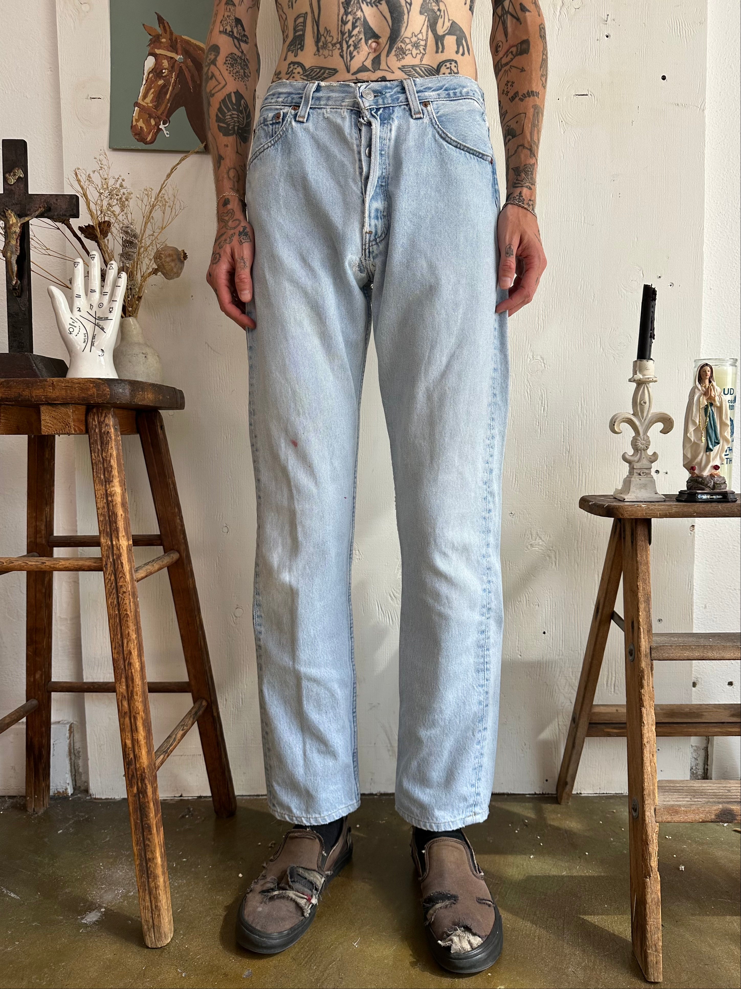 1990s Thrashed and Repaired Levis 501s (30/31)