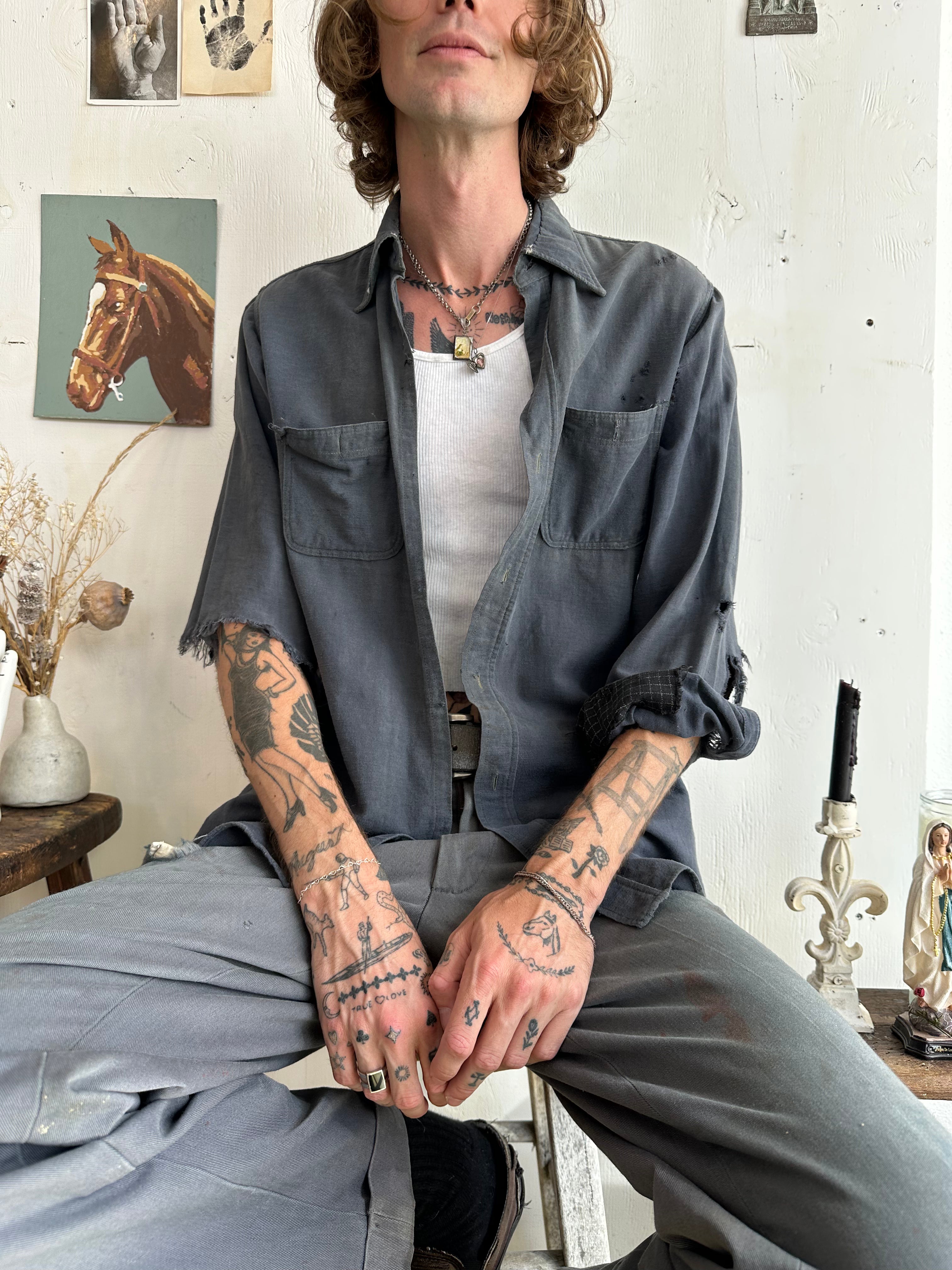 1940s Hercules Thrashed and Repaired Button Up (L/XL)