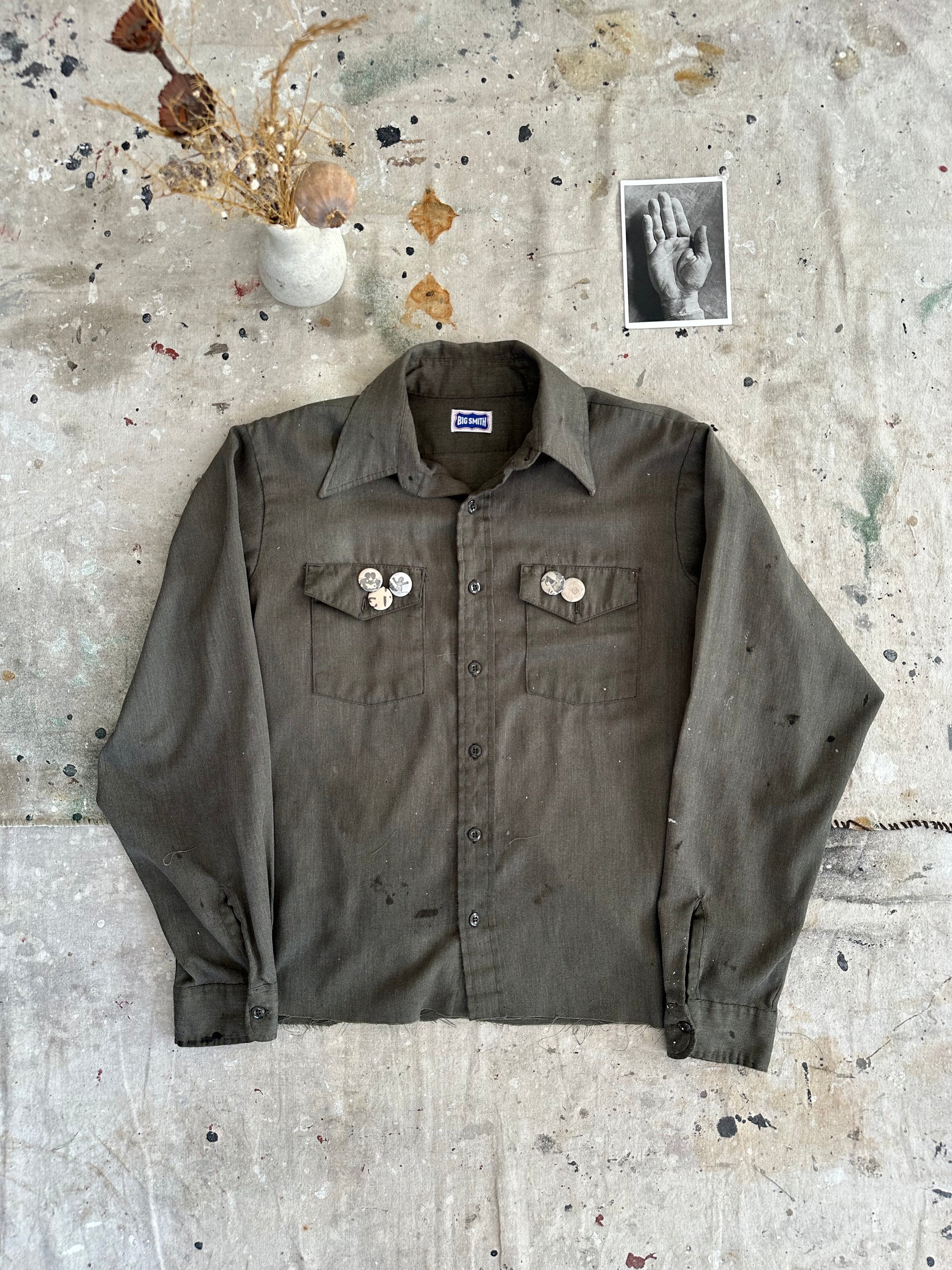 1970s Black Work Shirt W/ Pins