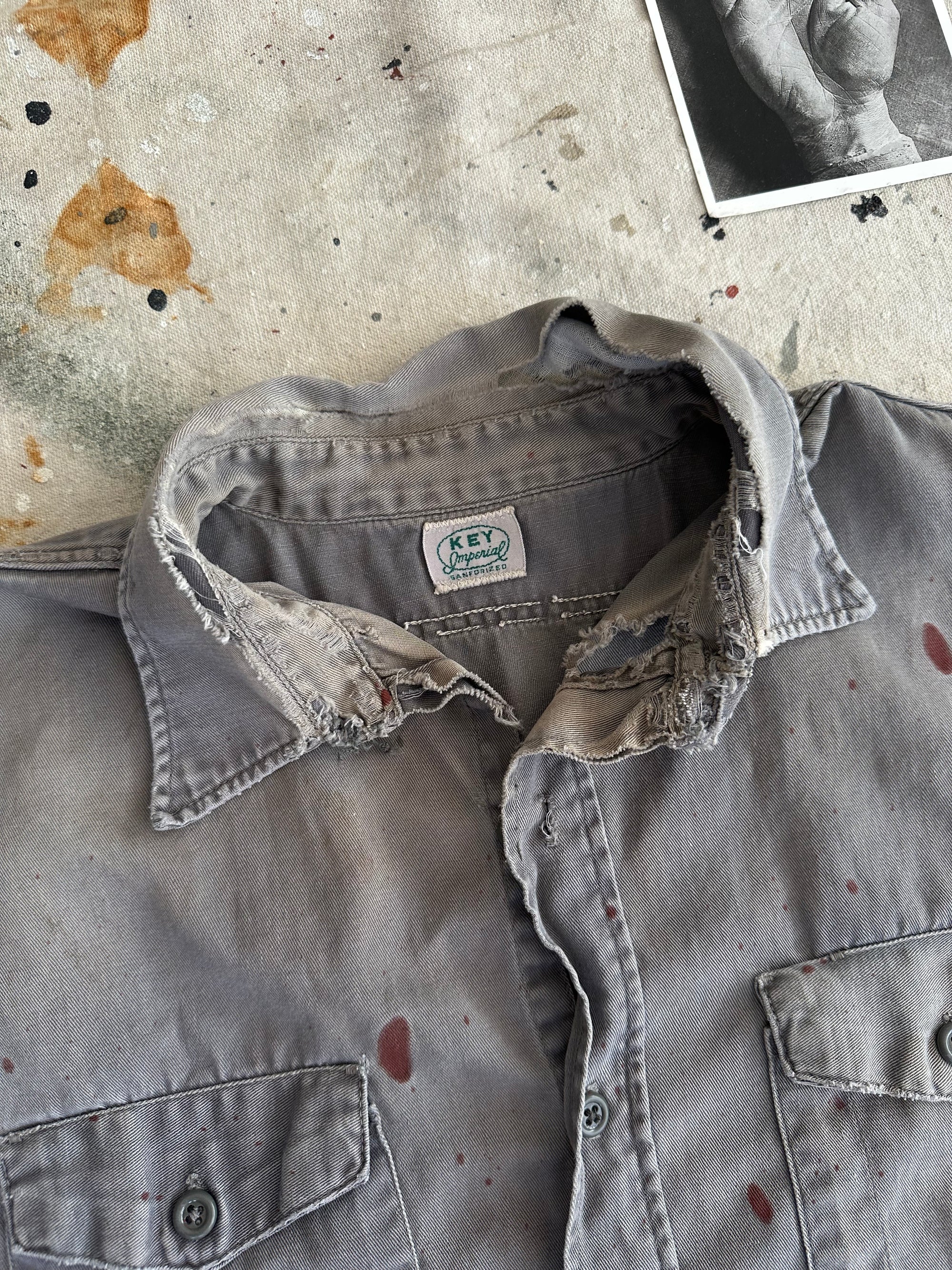 1940s Thrashed Faded Black Key Imperial Work Shirt