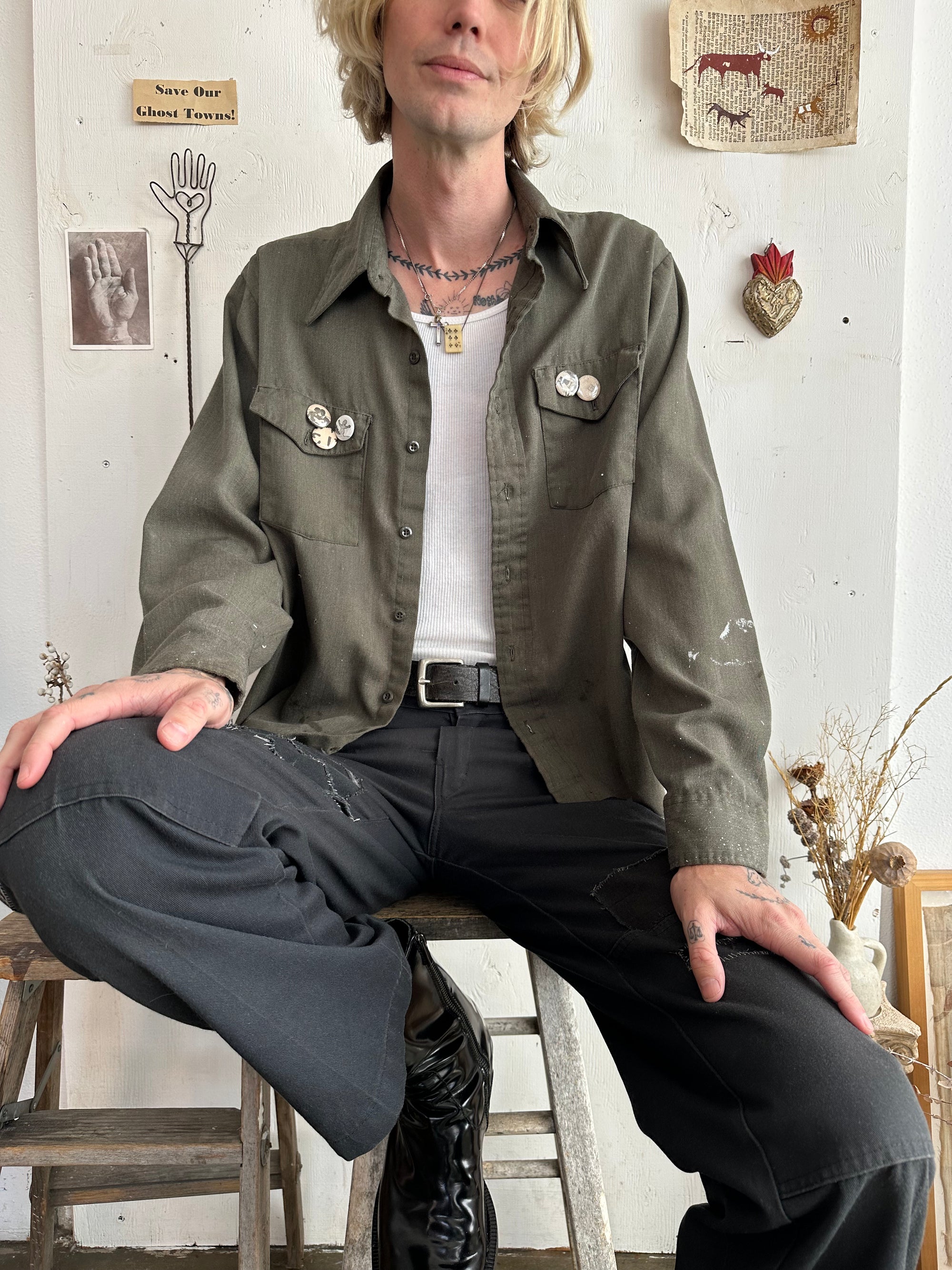 1970s Black Work Shirt W/ Pins