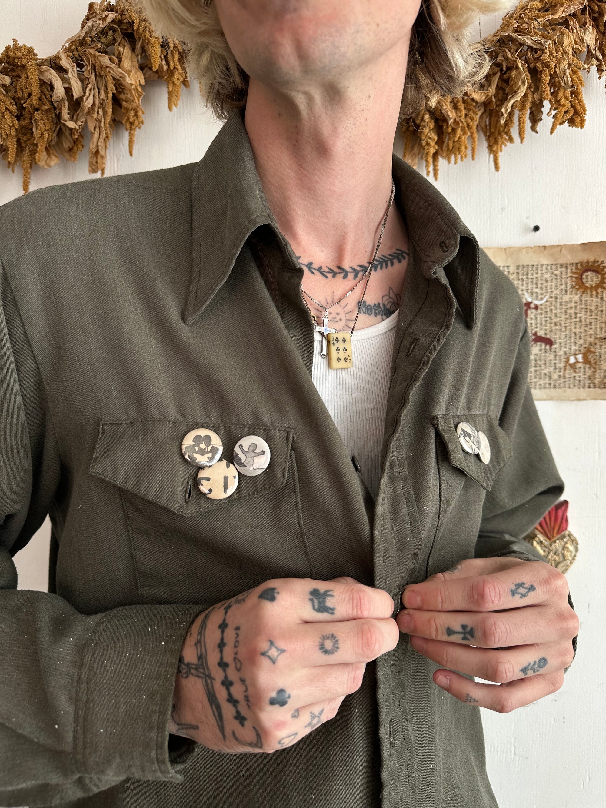 1970s Black Work Shirt W/ Pins