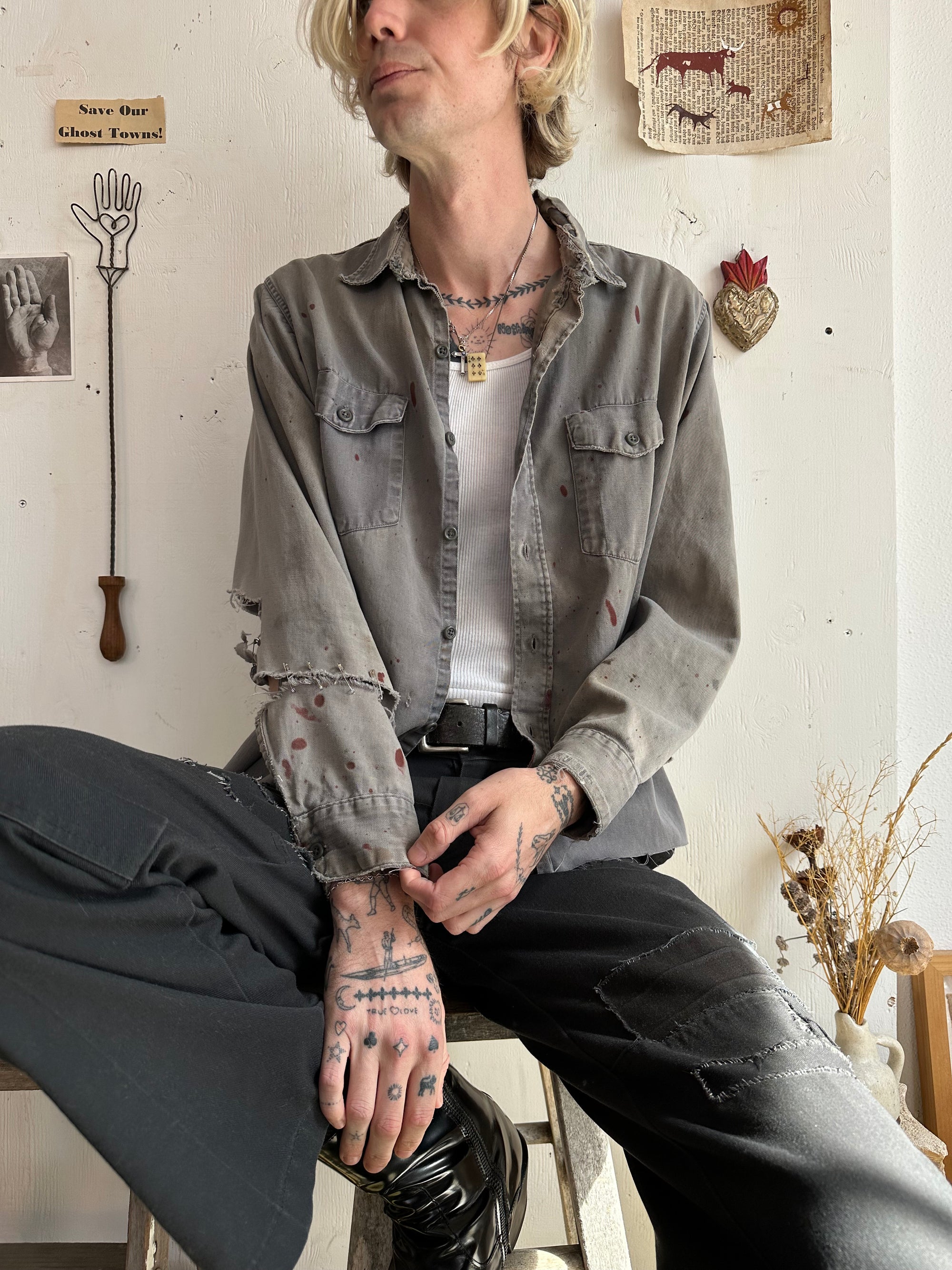 1940s Thrashed Faded Black Key Imperial Work Shirt