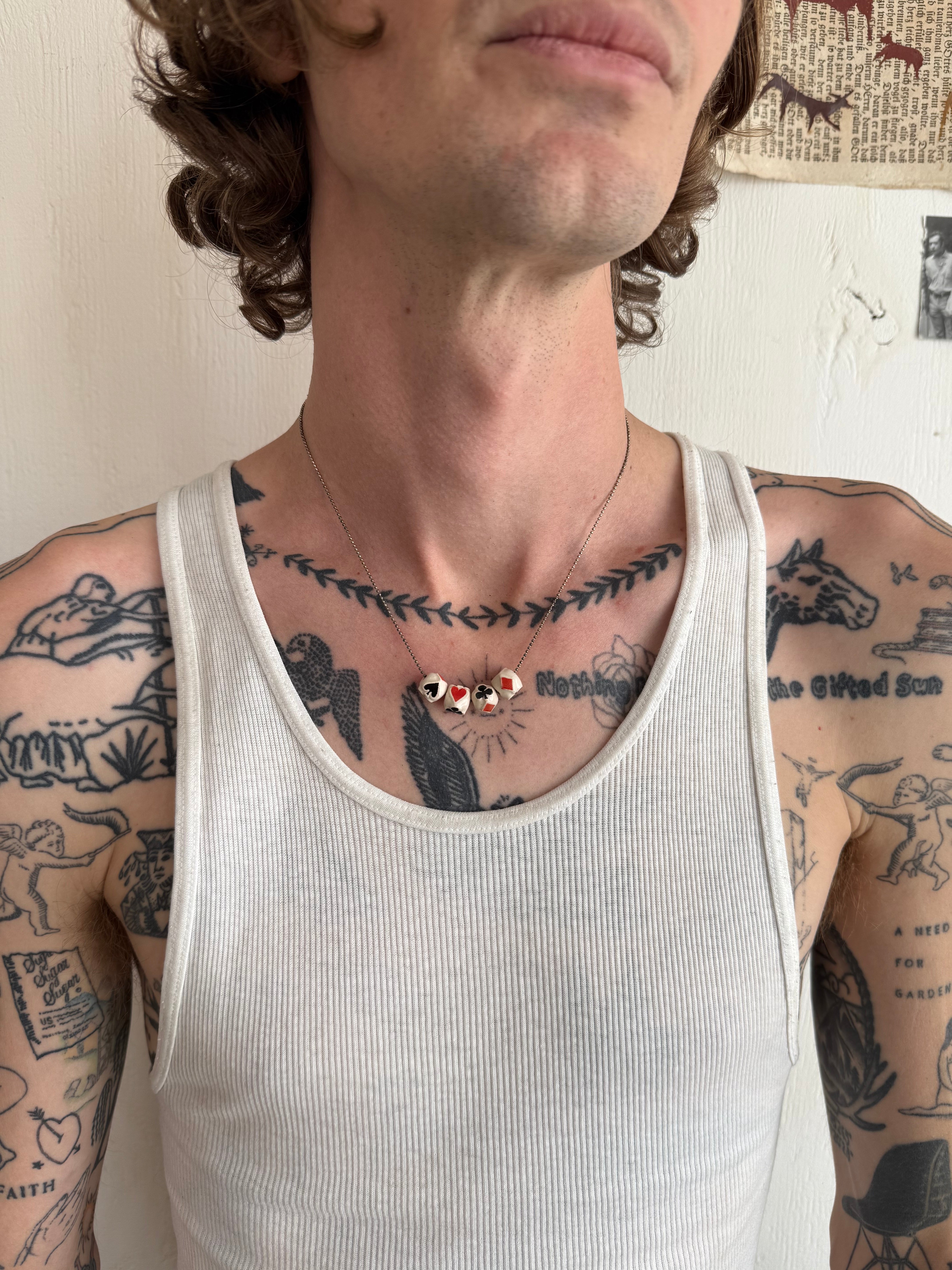 Ceramic Bead Playing Card Necklace (18")