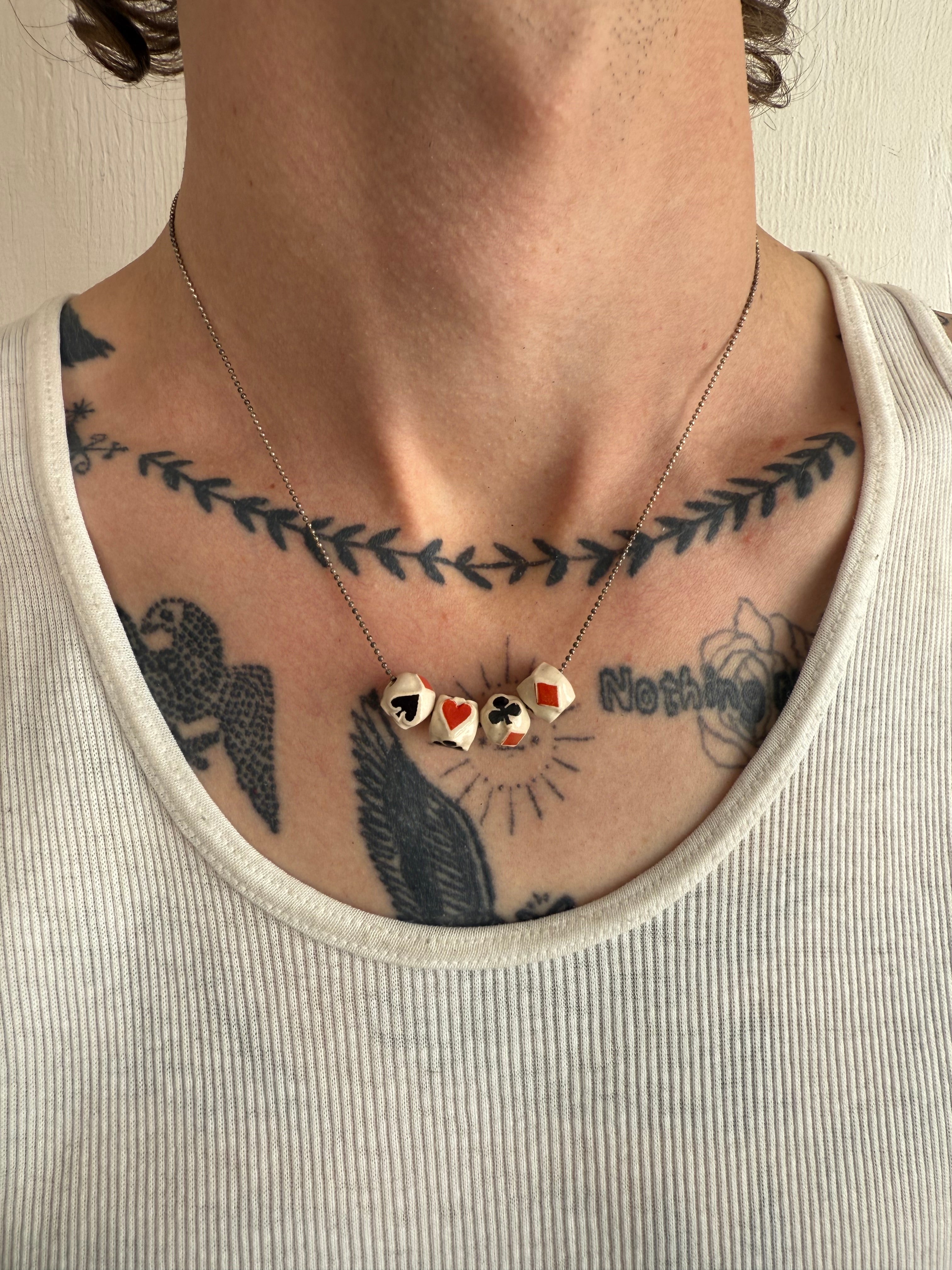 Ceramic Bead Playing Card Necklace (18")