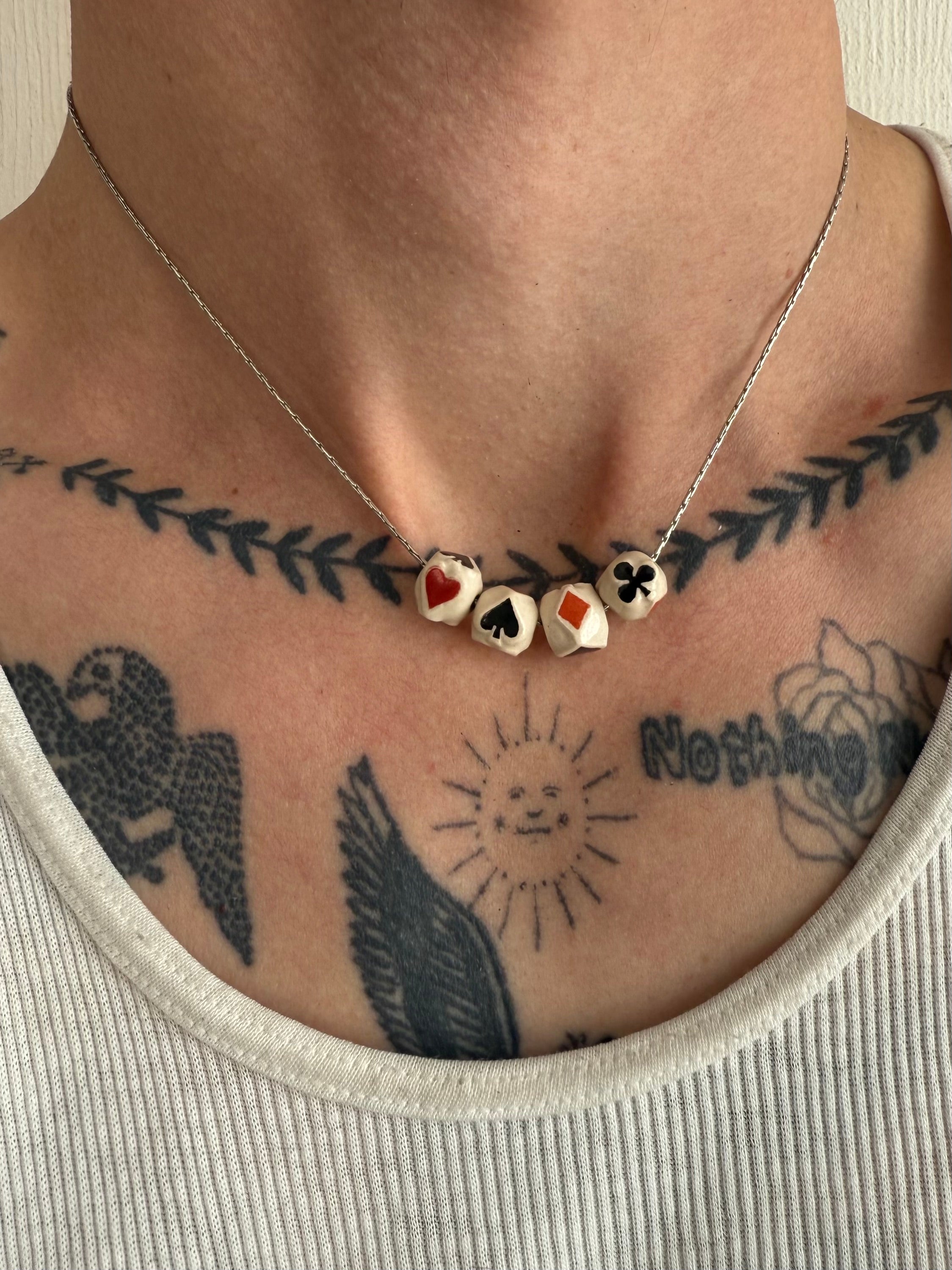 Vintage Playing Card Ceramic Bead Necklace (16")