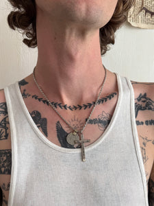 Vintage Cross and Coin Double Pendant Necklace (18")