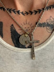 Vintage Cross and Coin Double Pendant Necklace (18")