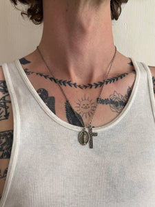 Vintage Mother Mary and Cross Double Pendant Necklace (20")