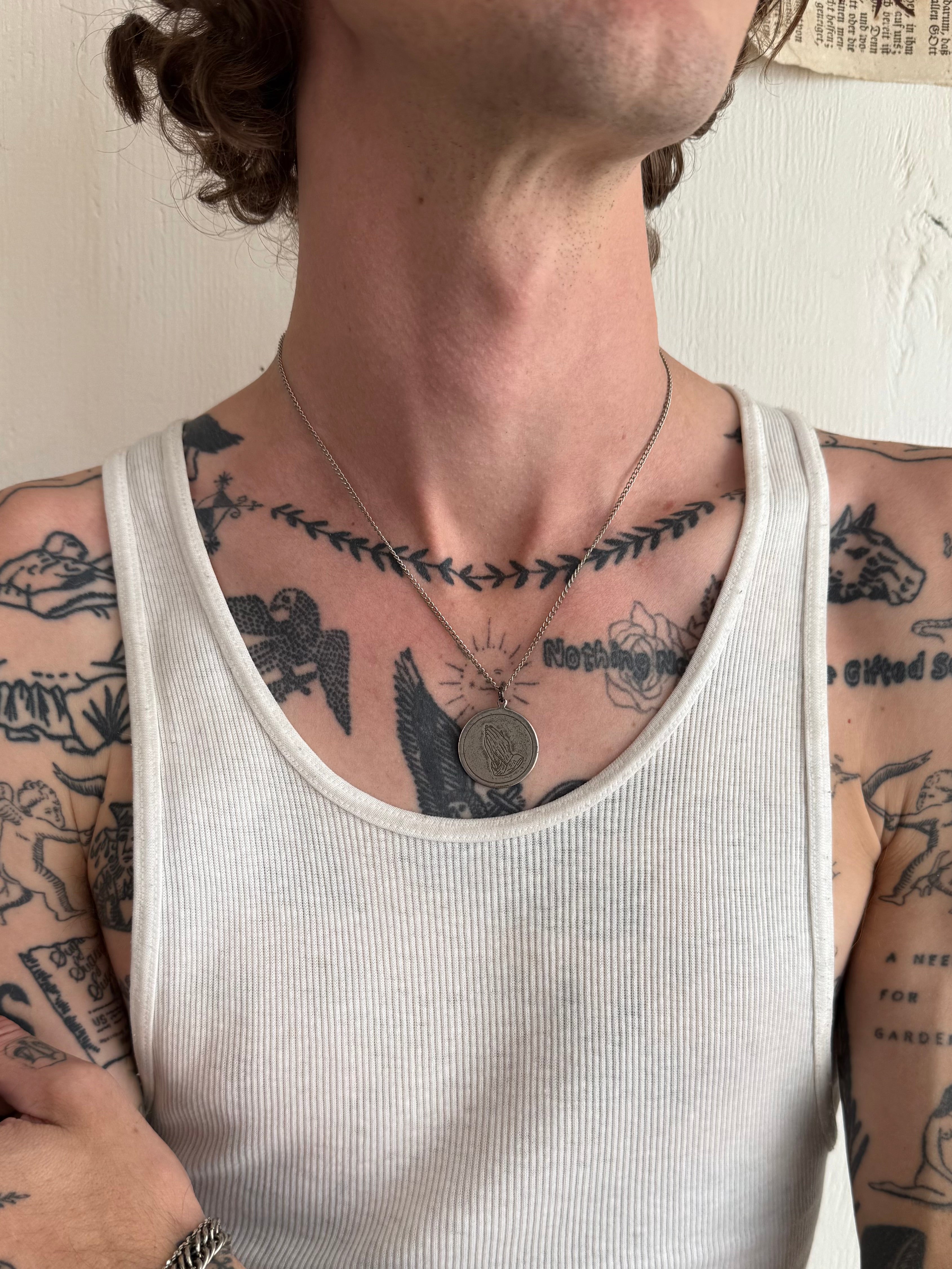 Vintage Prayer Hands Pendant Necklace (18")