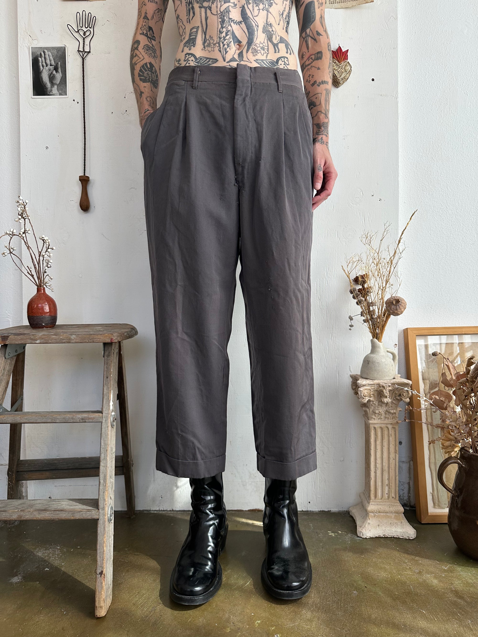 1940s Baggy Gaberdine Pleated Trousers