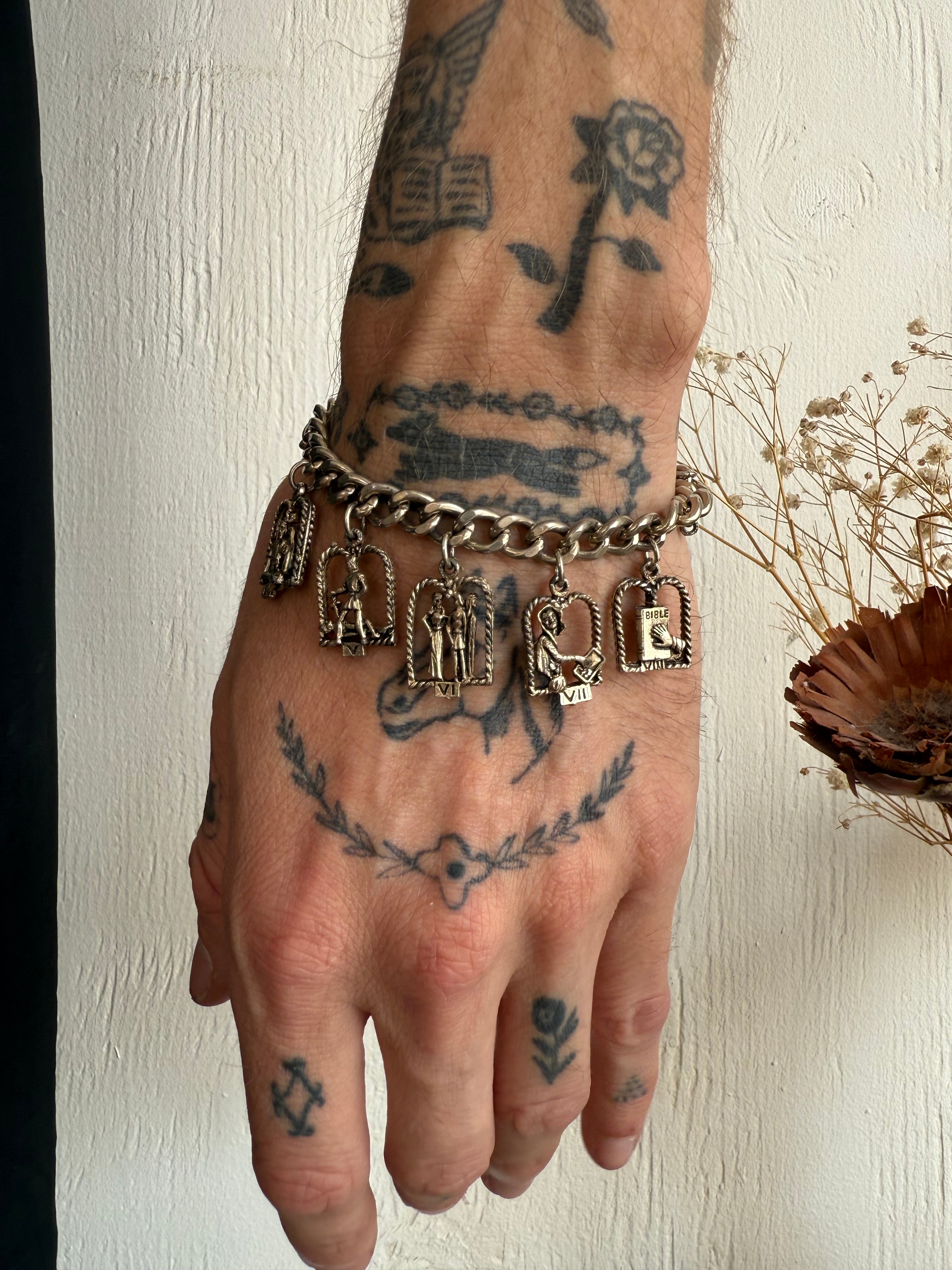 Vintage Ten Commandments Charm Bracelet (7.5")