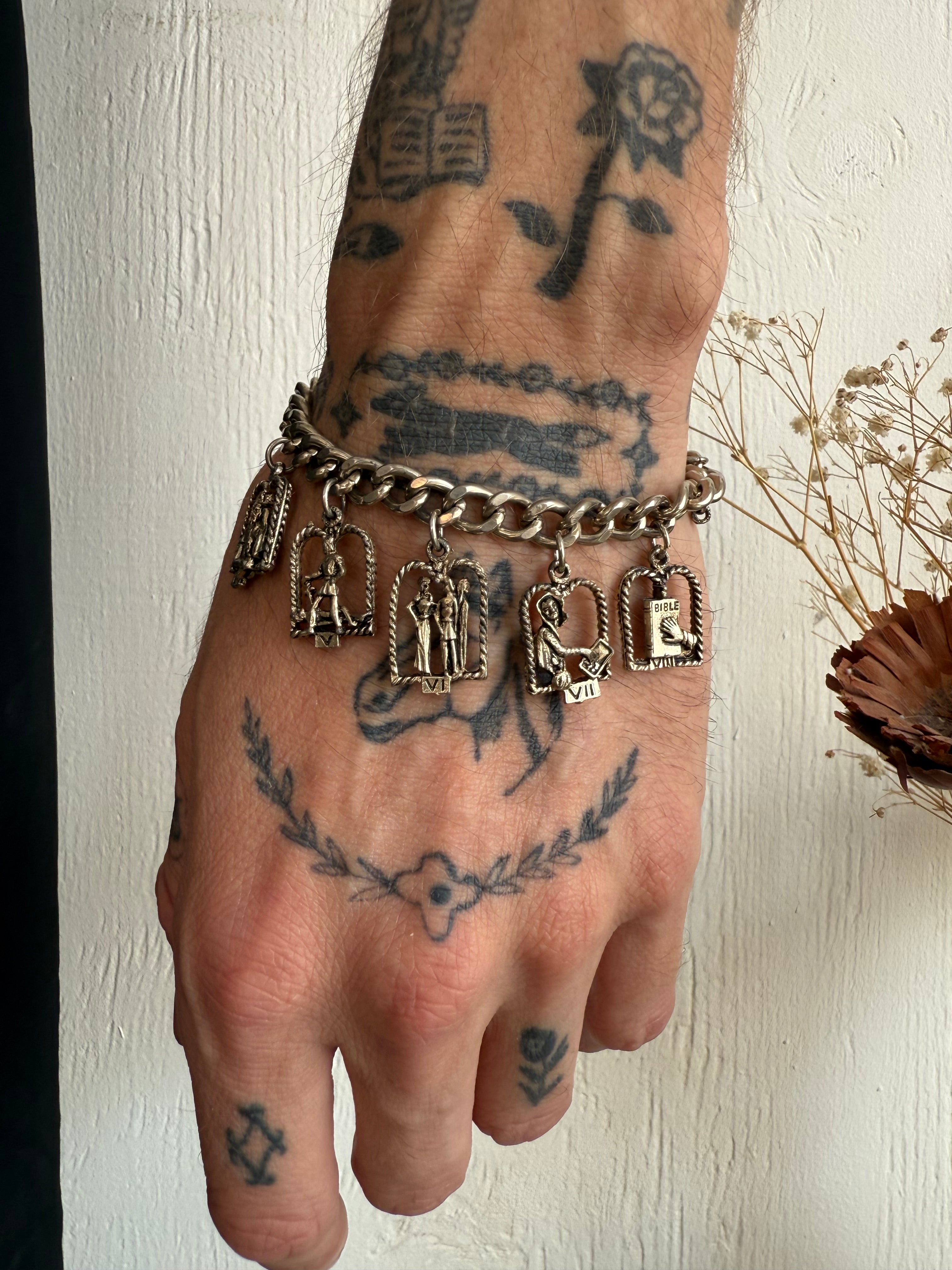 Vintage Ten Commandments Charm Bracelet (7.5")