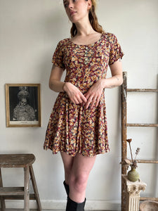 1990s Red Floral Mini Dress (S/M)