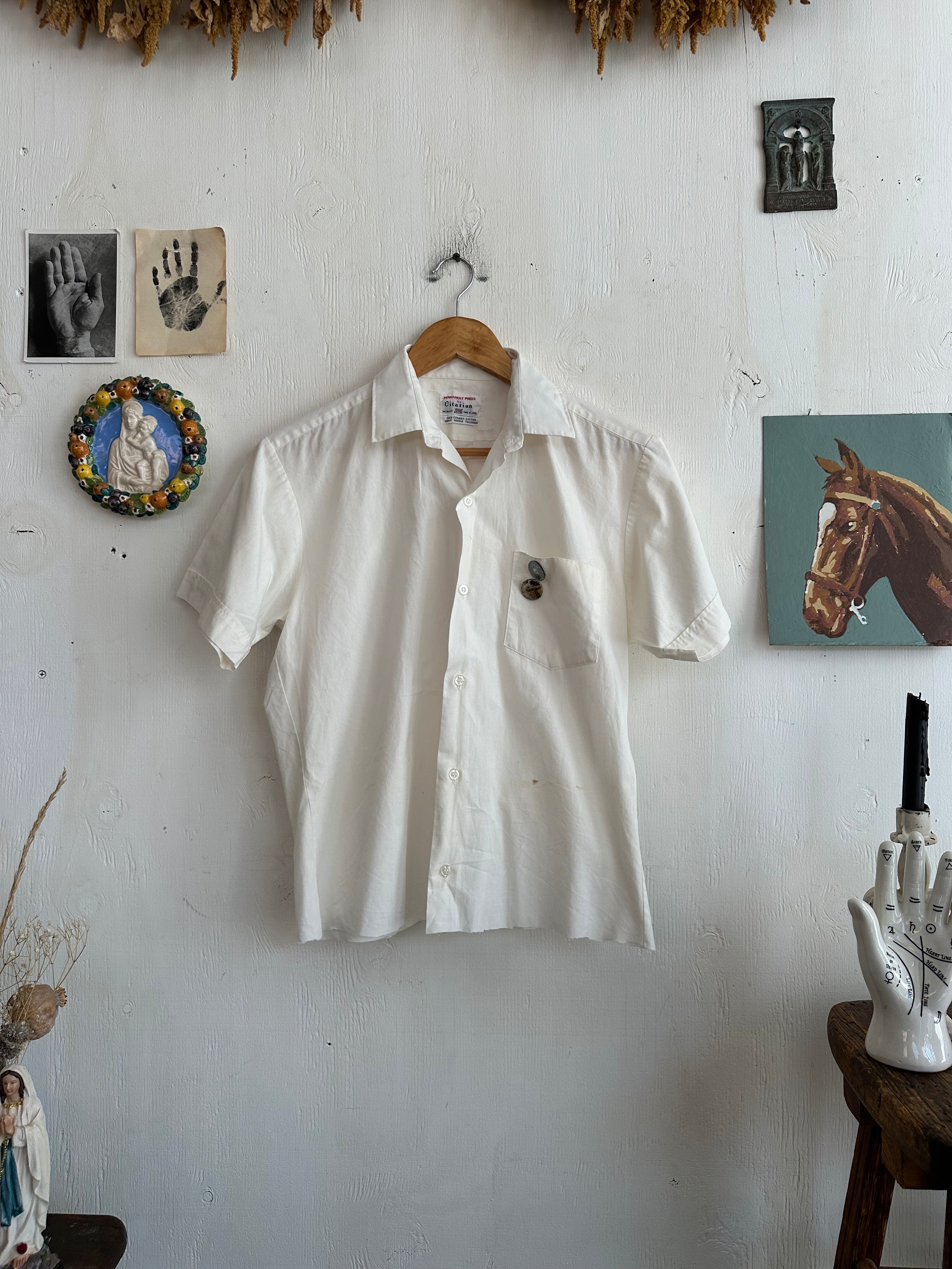 1960s Chopped Button Up W/ Pins (Boxy S/M)