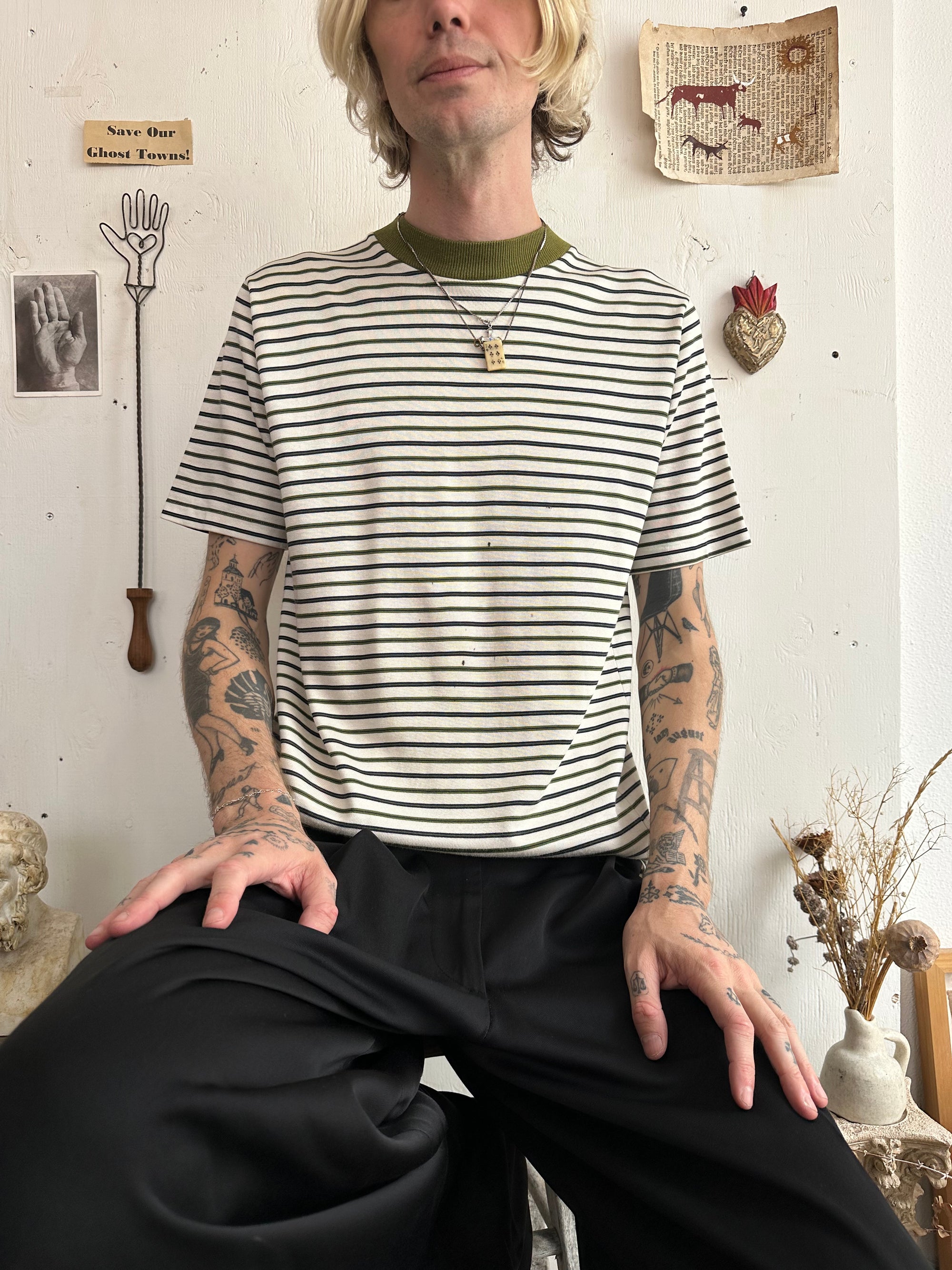 1970s Rayon Cotton Striped T-Shirt