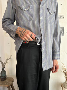 1970s Grey Plaid Snap Button Western Shirt (L/XL)