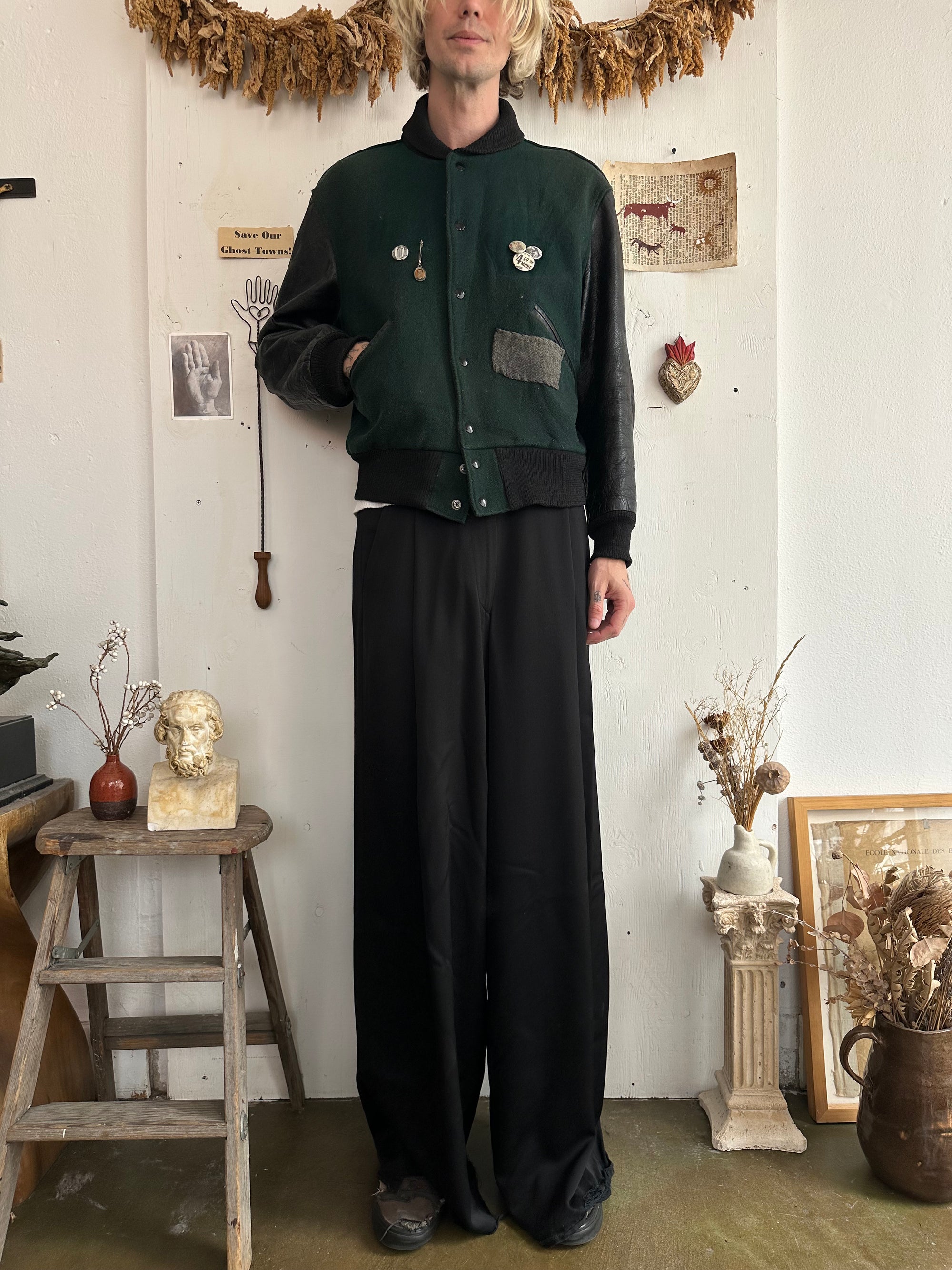 1950s Perfect Letterman Jacket W/ Soft Leather Sleeves