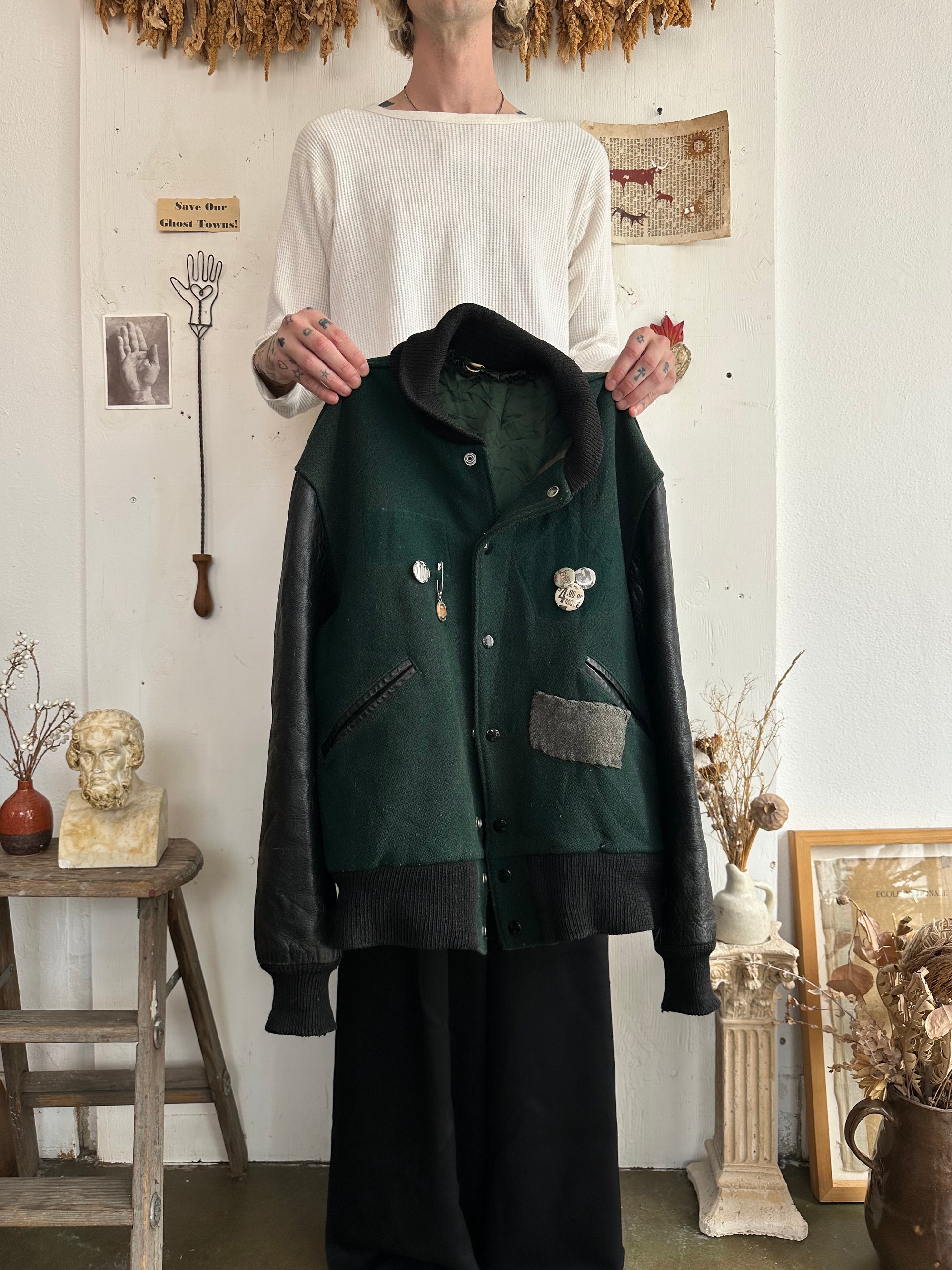 1950s Perfect Letterman Jacket W/ Soft Leather Sleeves
