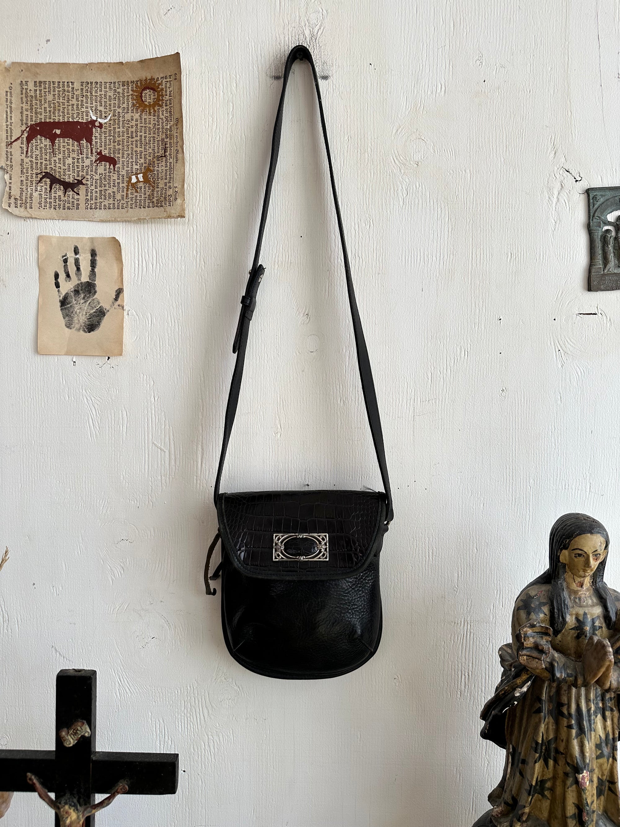 Ornate Black Leather Handbag