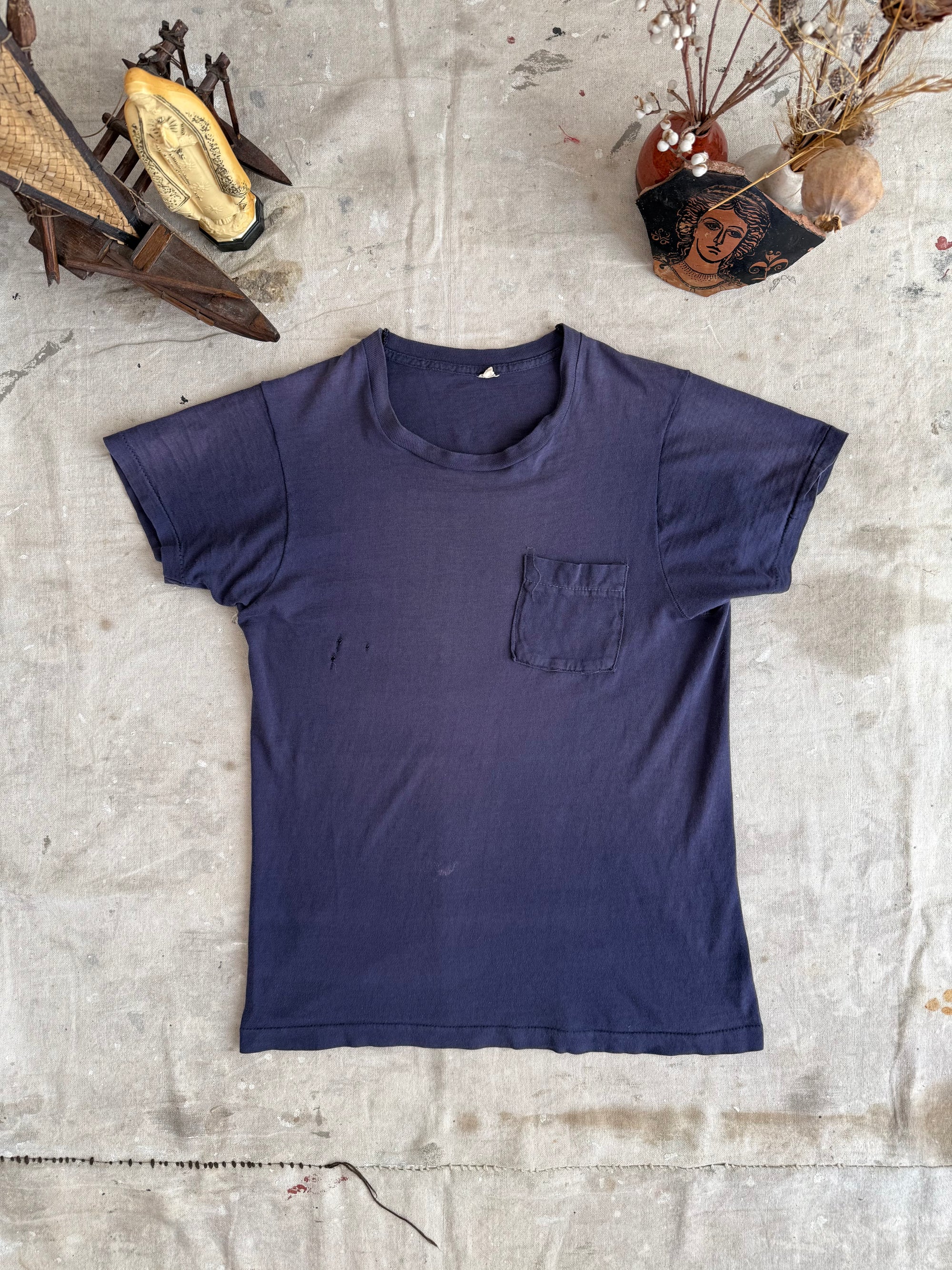 1970s Perfect Sunfaded Blue Pocket Tee
