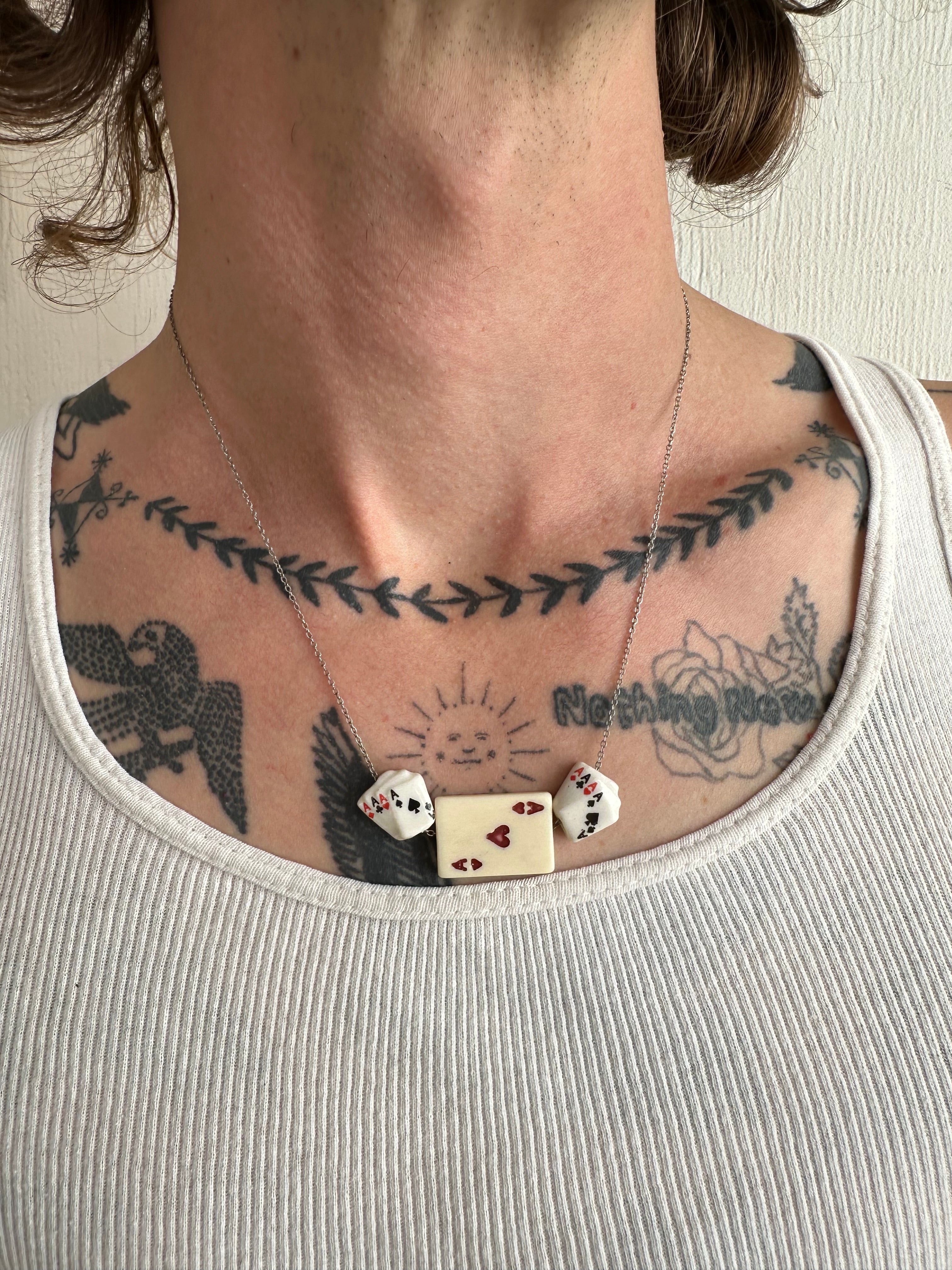 Three of a Kind Ace of Hearts Pendant Charm Necklace