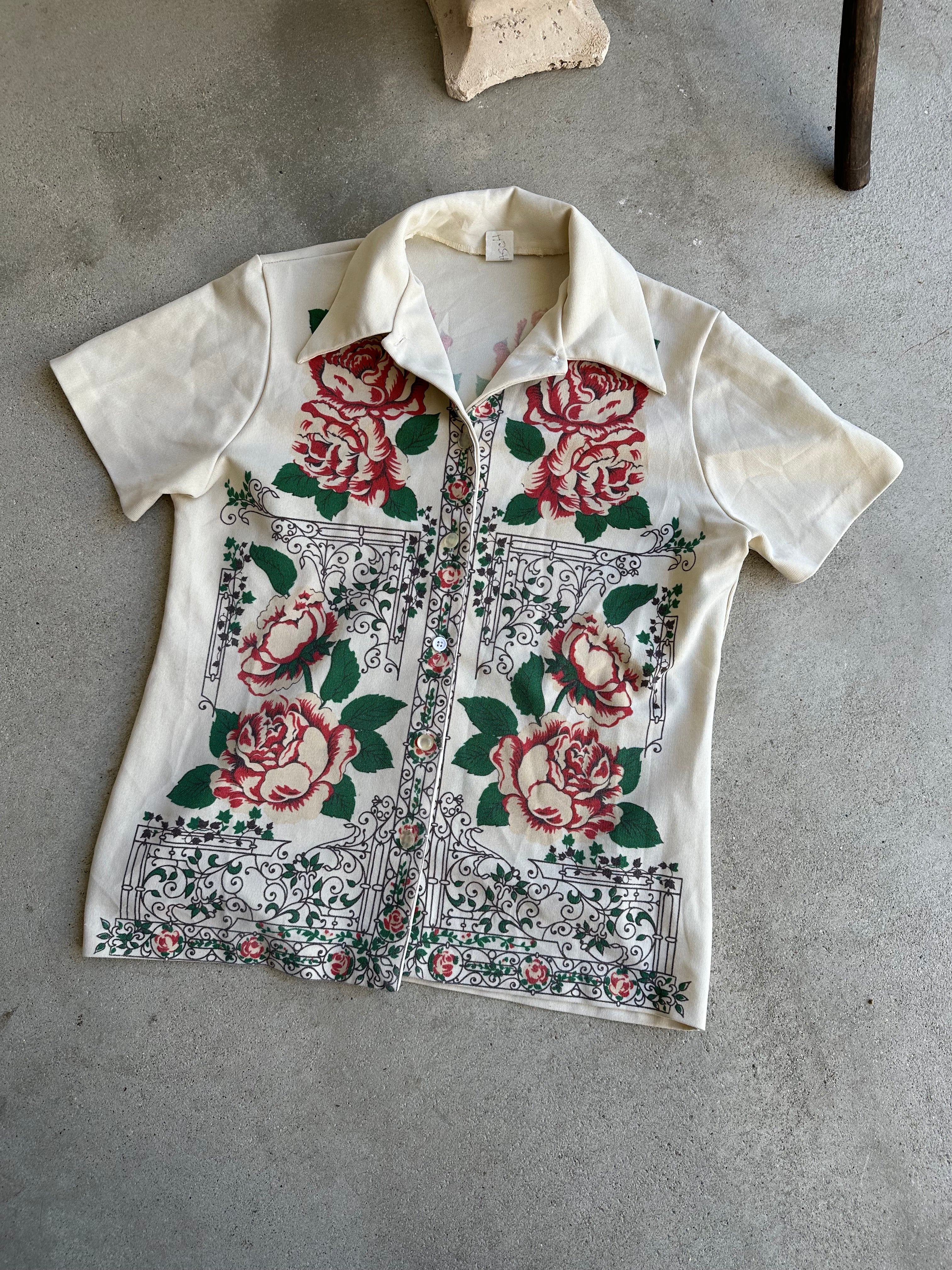 1970s Roses Button-Up (Boxy M)