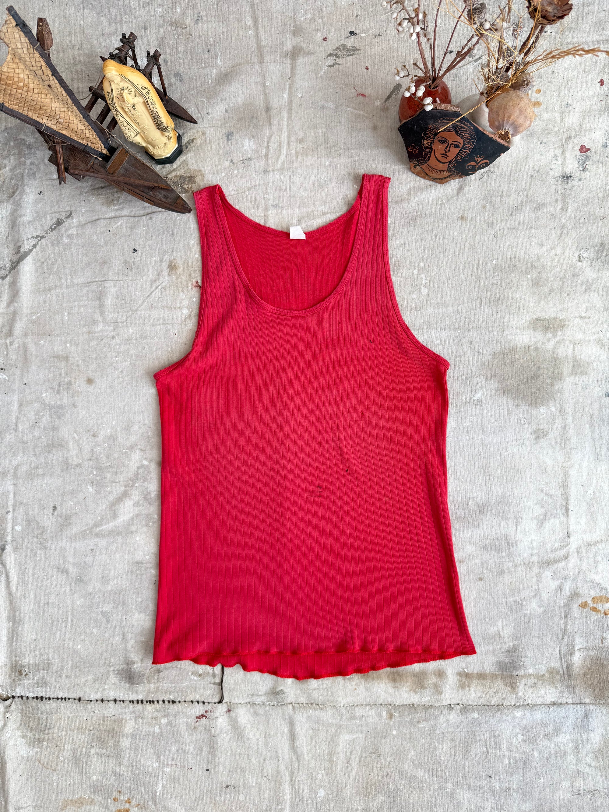 1960s Faded Red Ribbed Tank Top