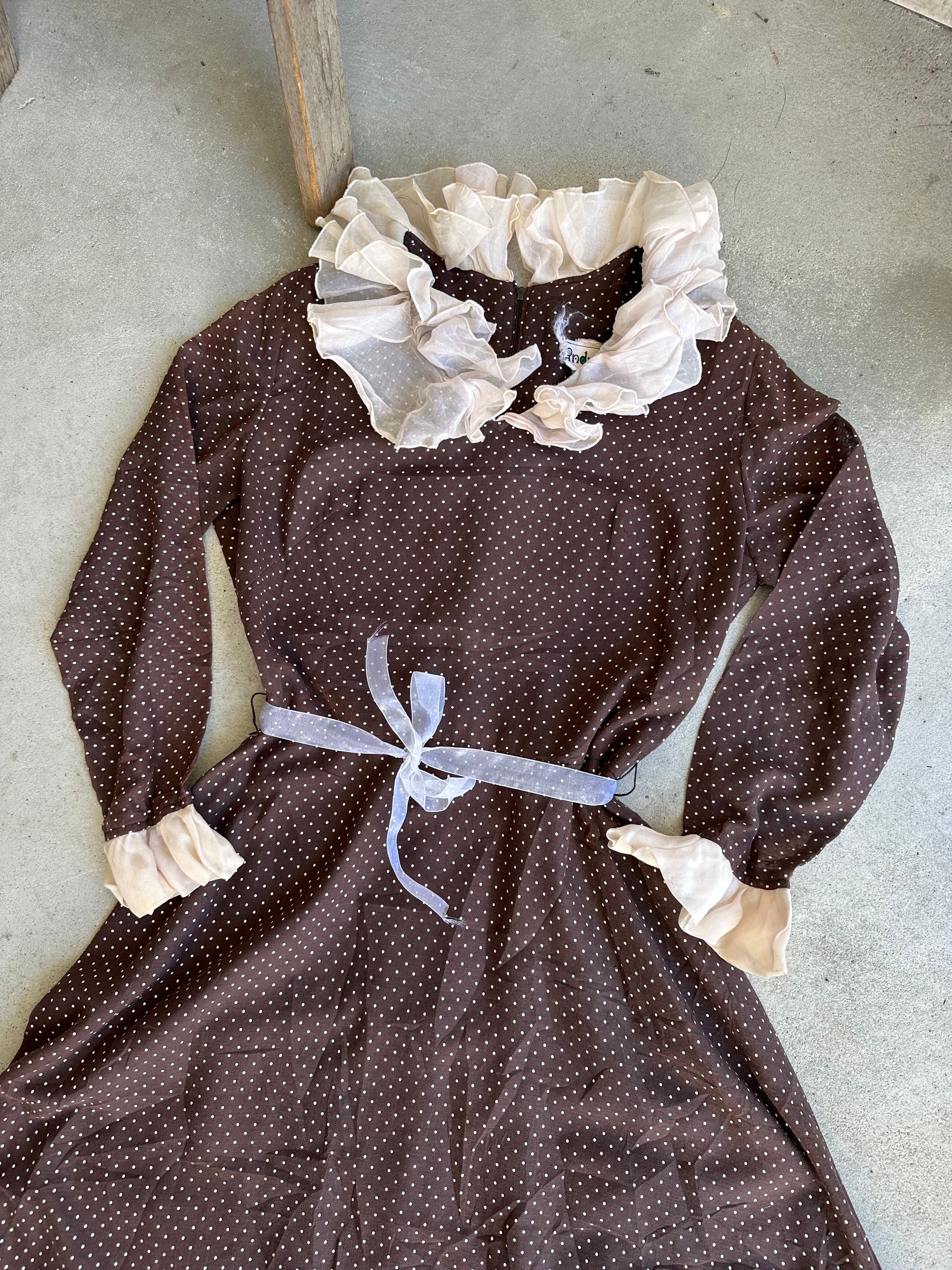 1970s Polka Dot Prairie Dress (M)