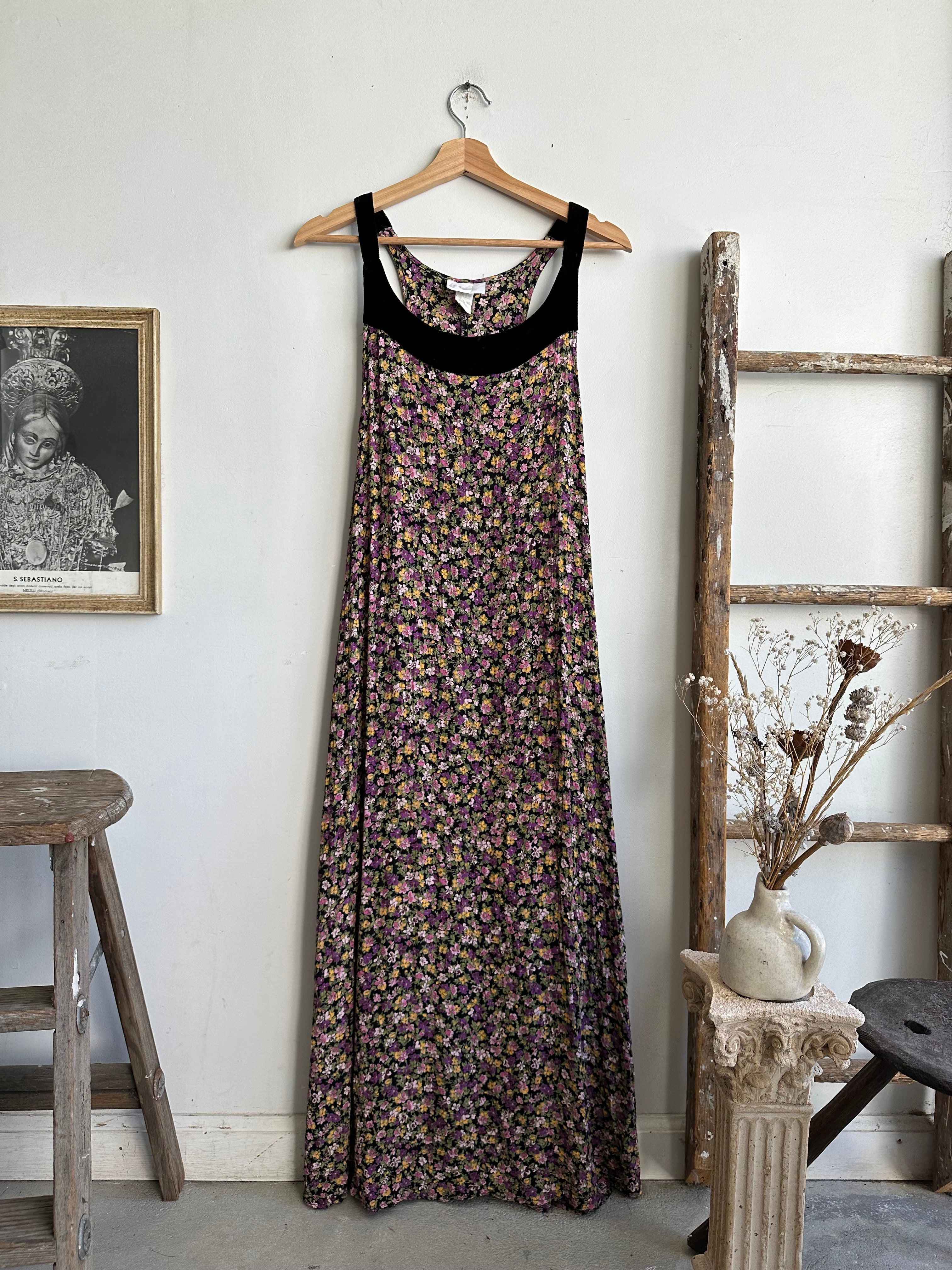 1980s Open Side Floral Shift Dress (L)