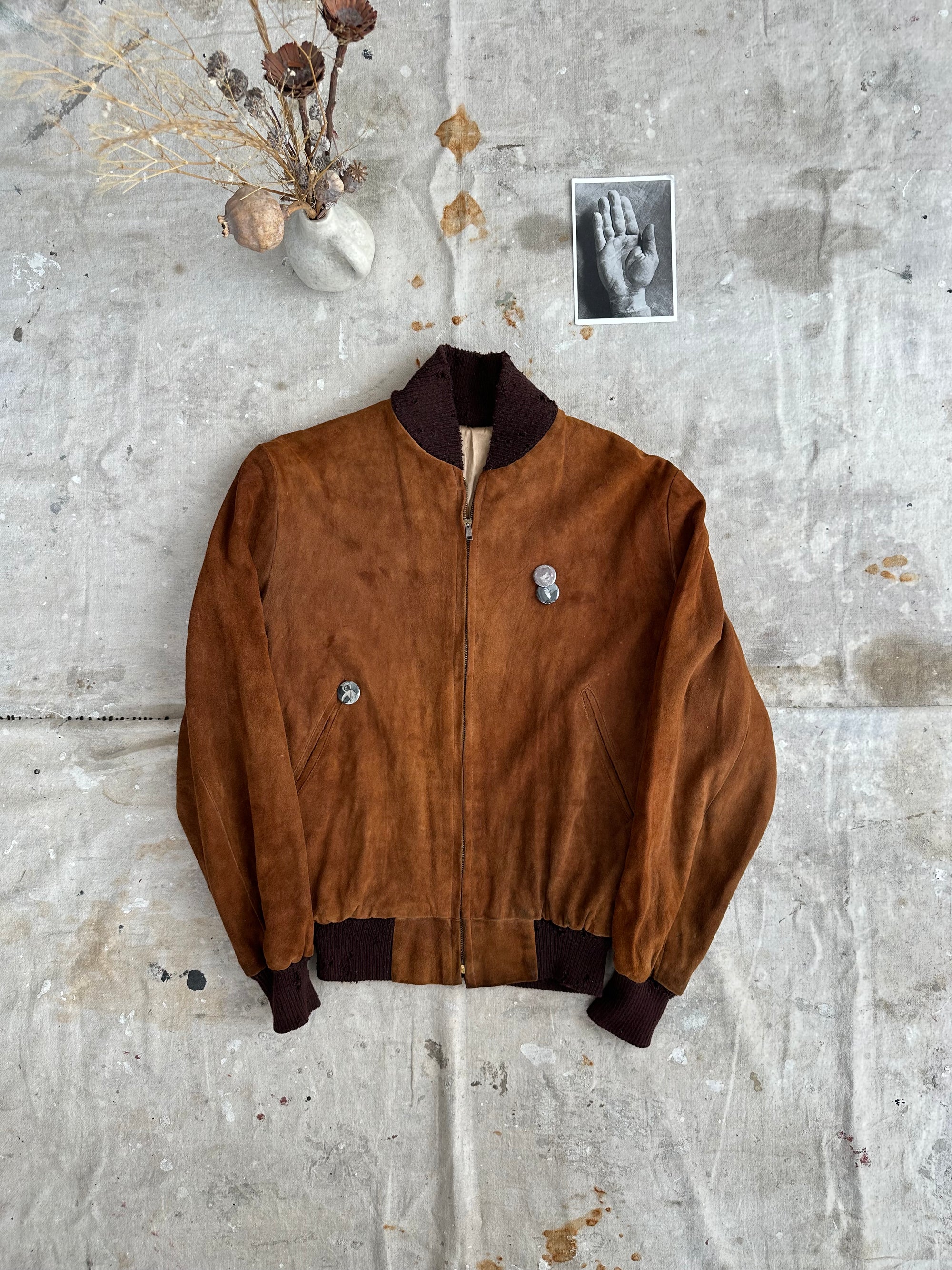 1950s Perfectly Worn Suede Bomber W/ Pins