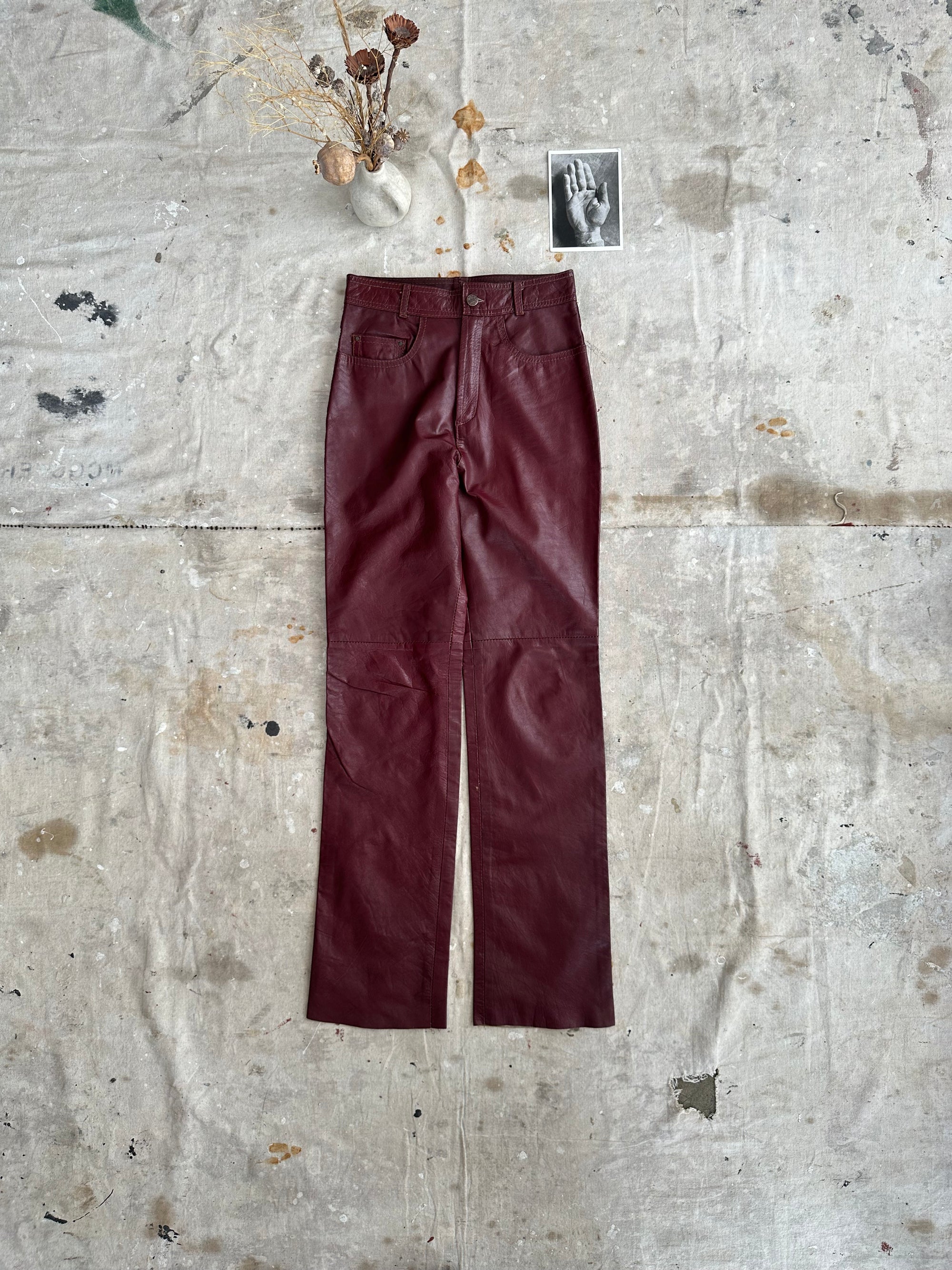 1970s Wine Red Leather Pants