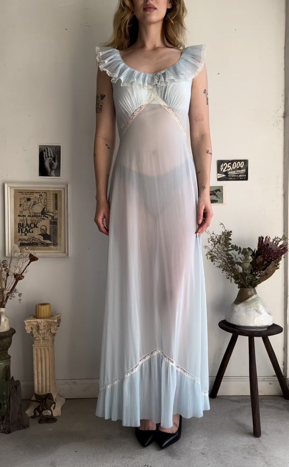 1970s Sheer Baby Blue Dress (S)