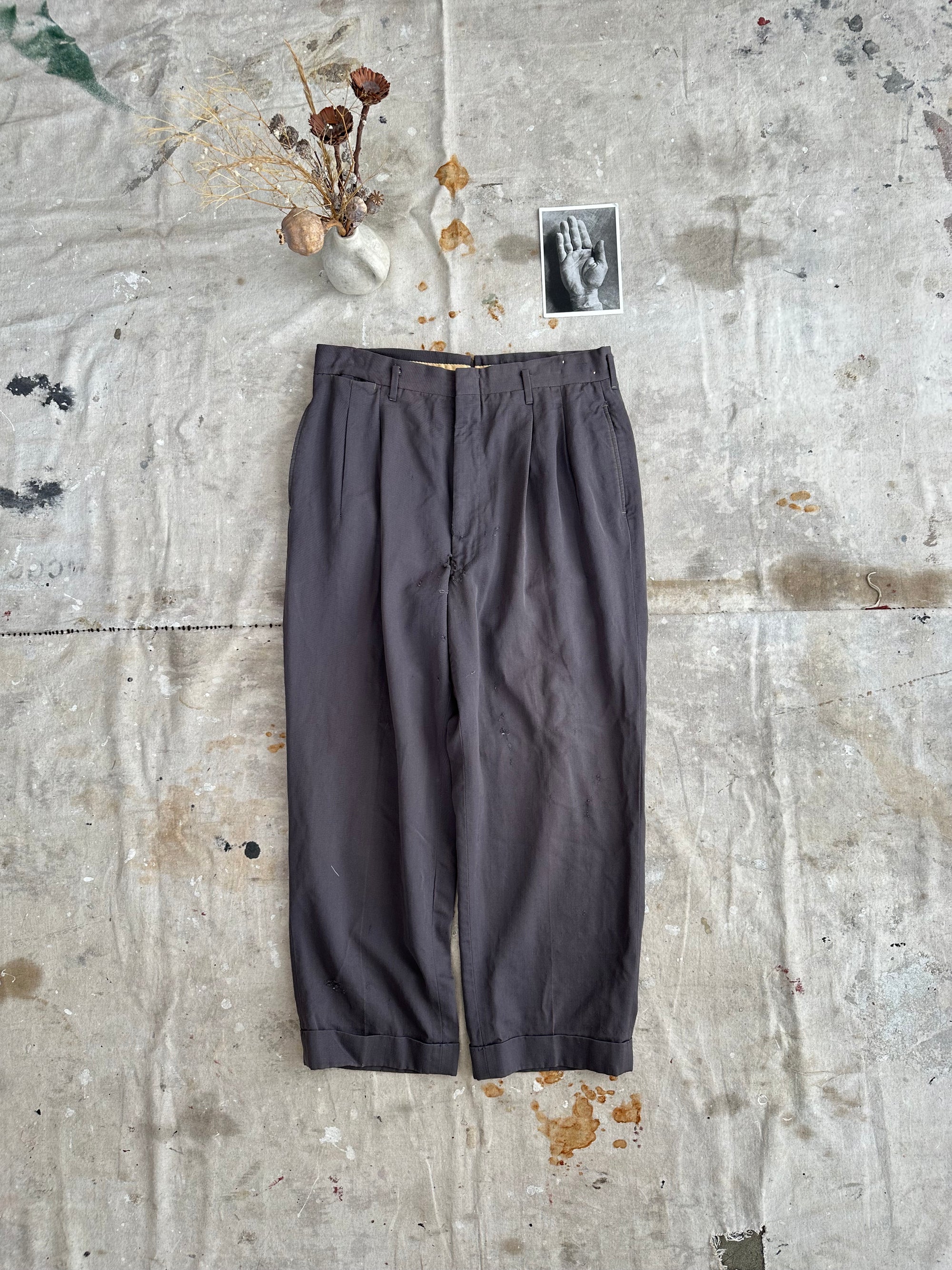 1940s Baggy Gaberdine Pleated Trousers
