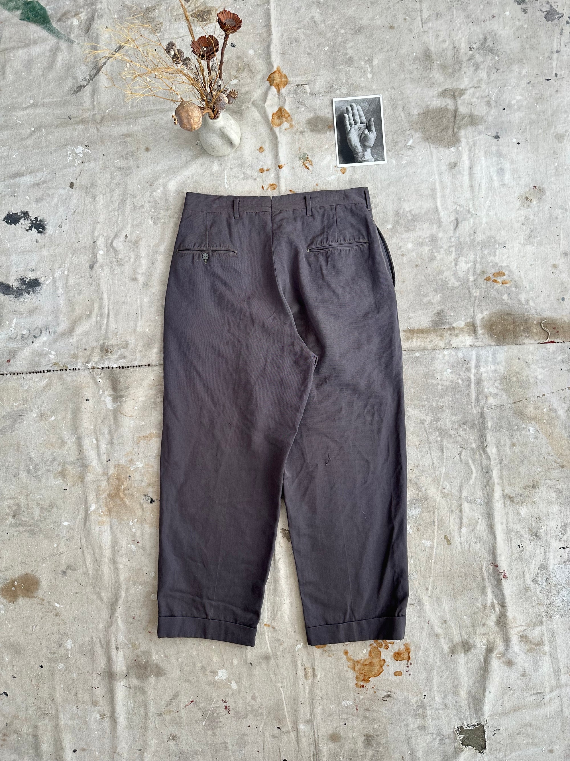 1940s Baggy Gaberdine Pleated Trousers