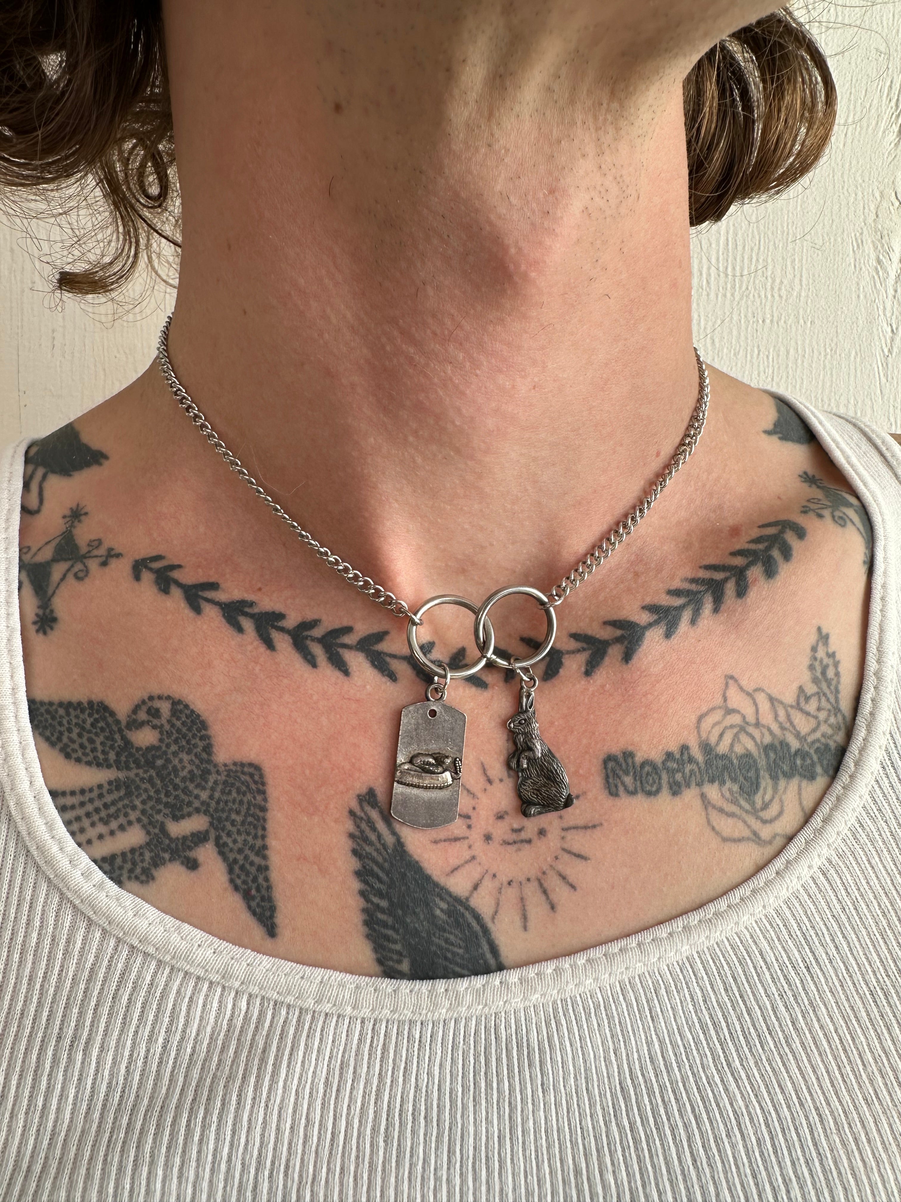 Vintage Predator and Pray Double Pendant Necklace