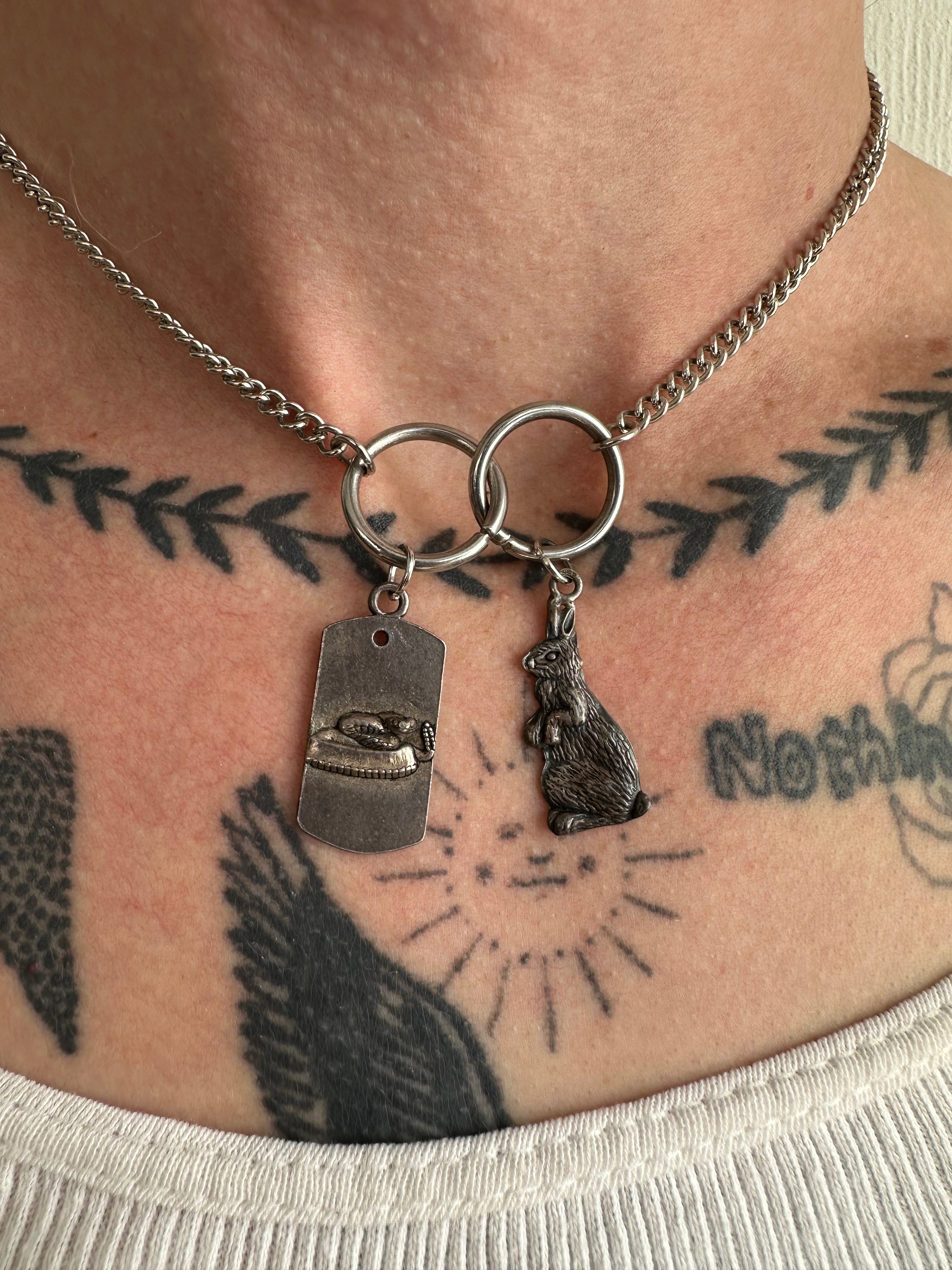 Vintage Predator and Pray Double Pendant Necklace