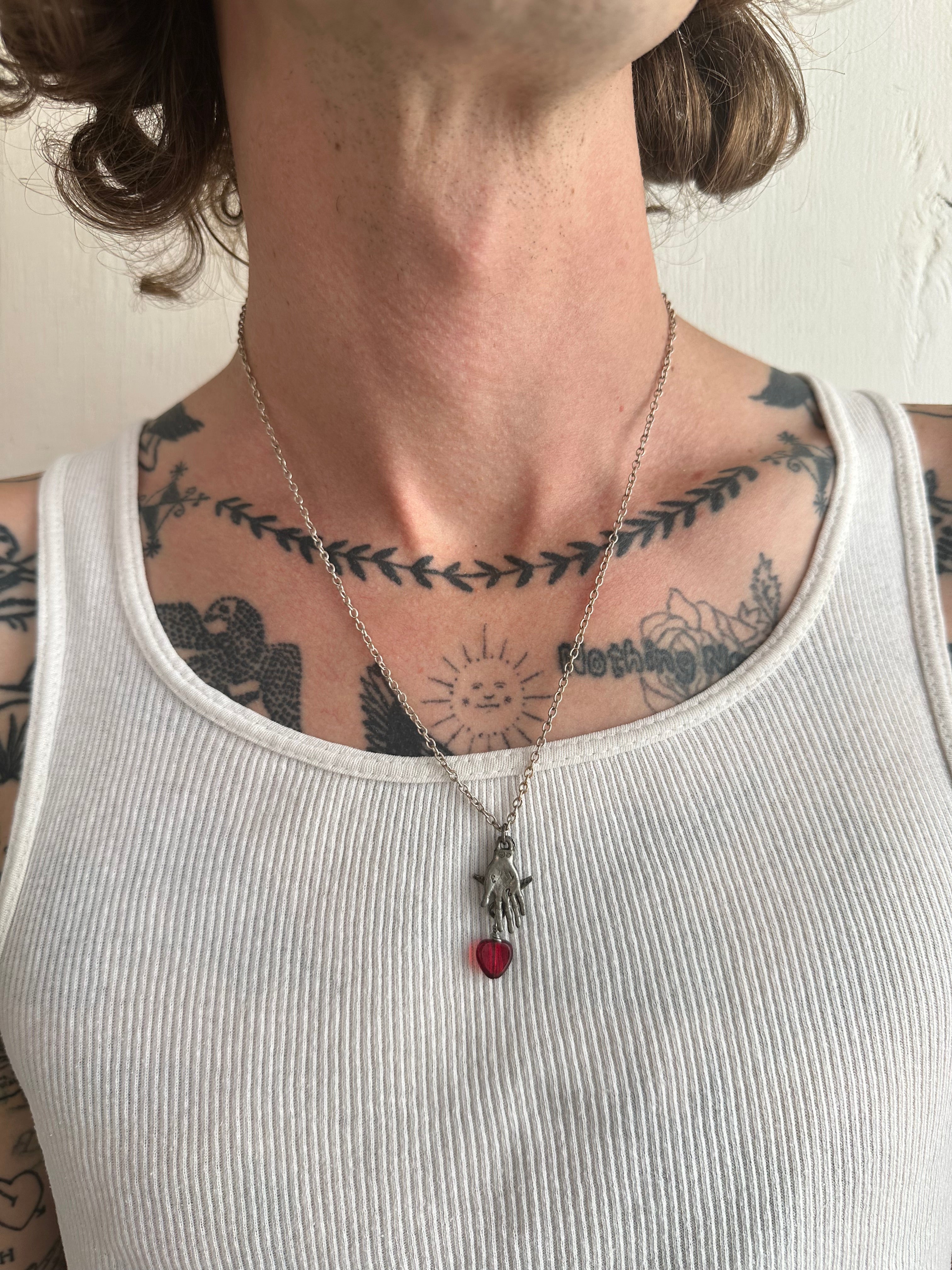 Hand and Swallow Pendant Necklace