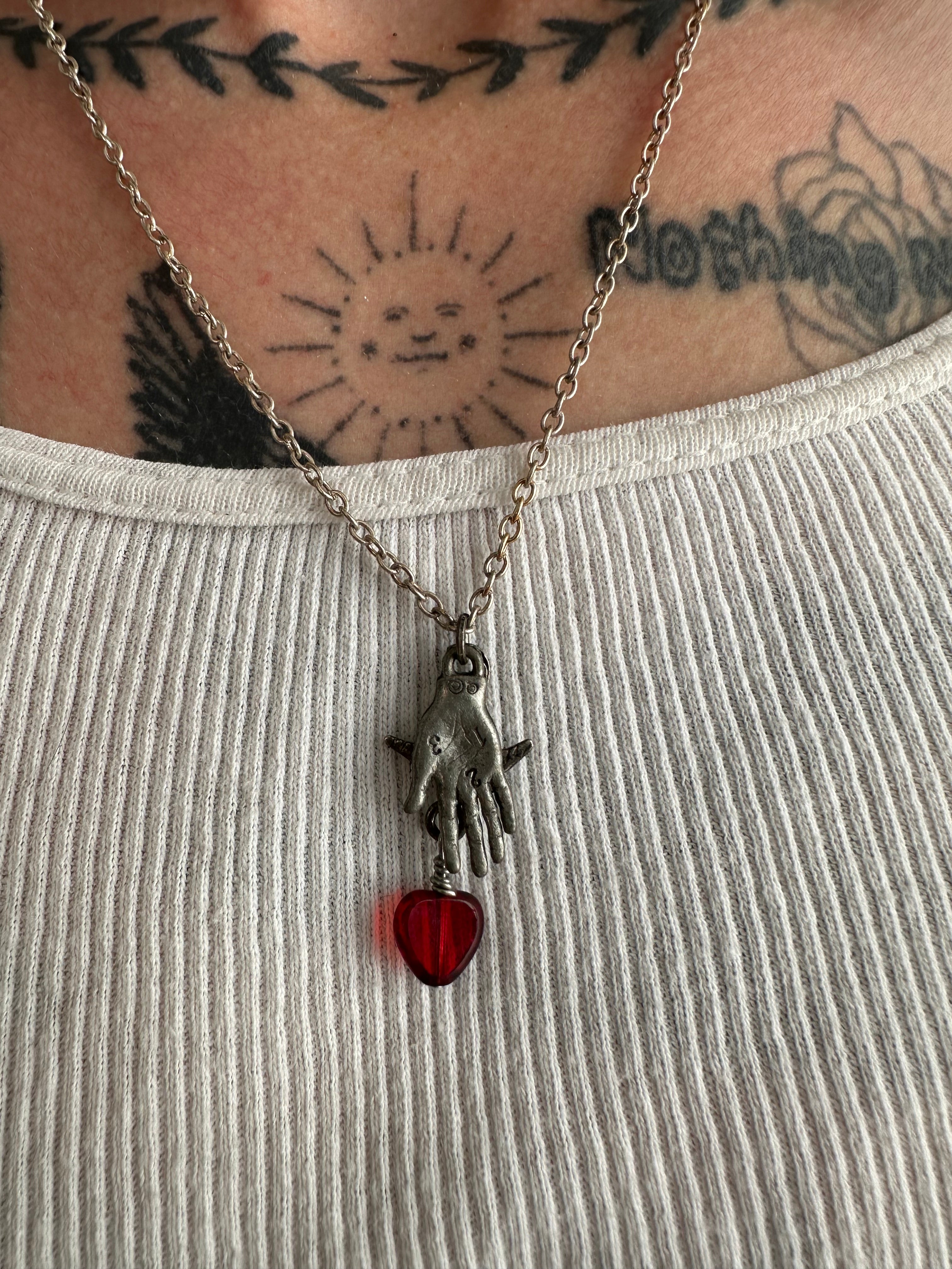 Hand and Swallow Pendant Necklace