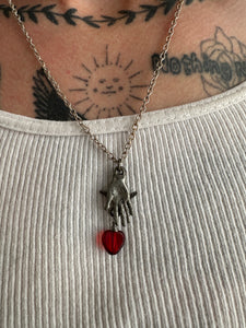 Hand and Swallow Pendant Necklace