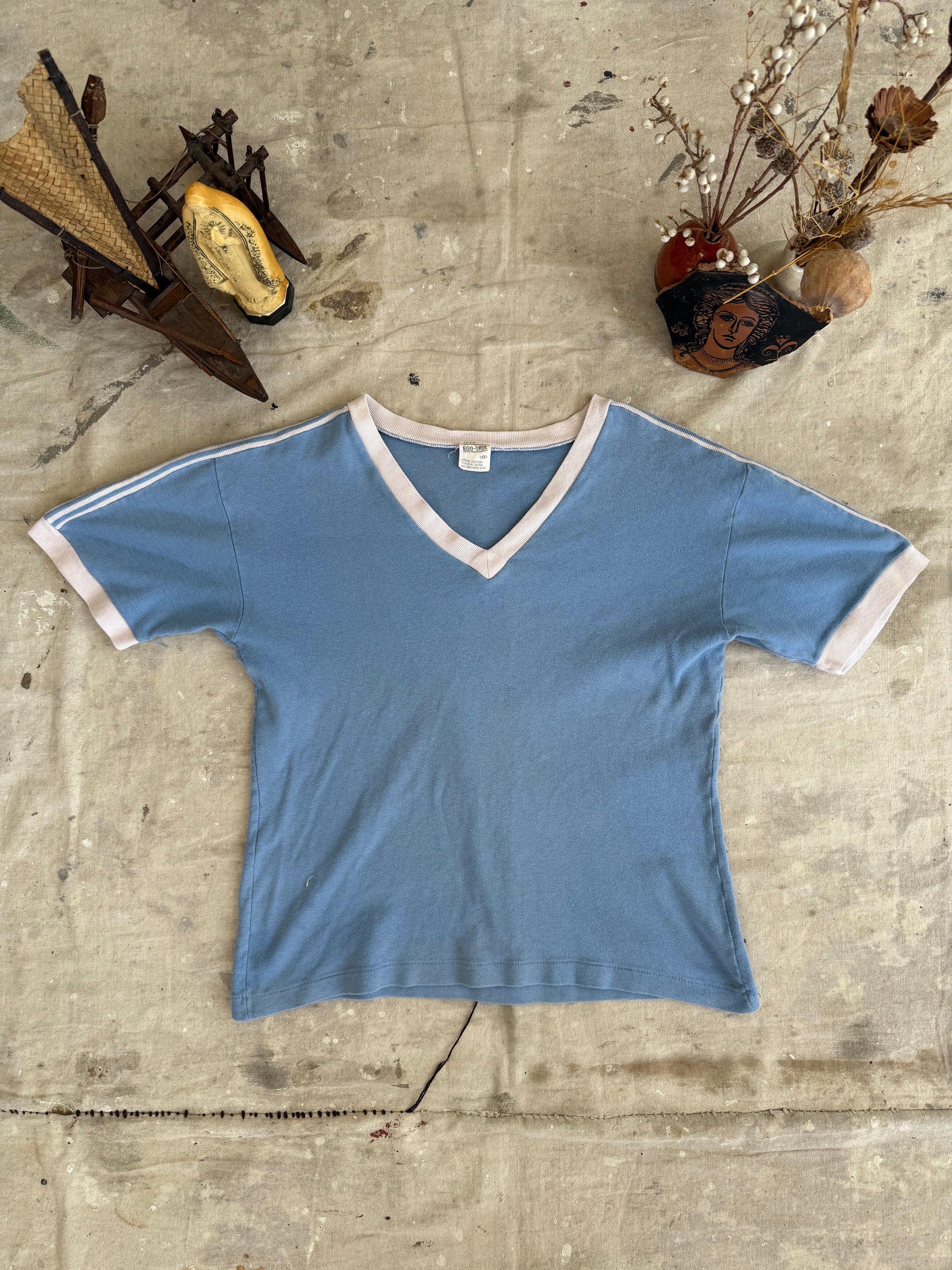 1970s Light Blue Athletic V-Neck